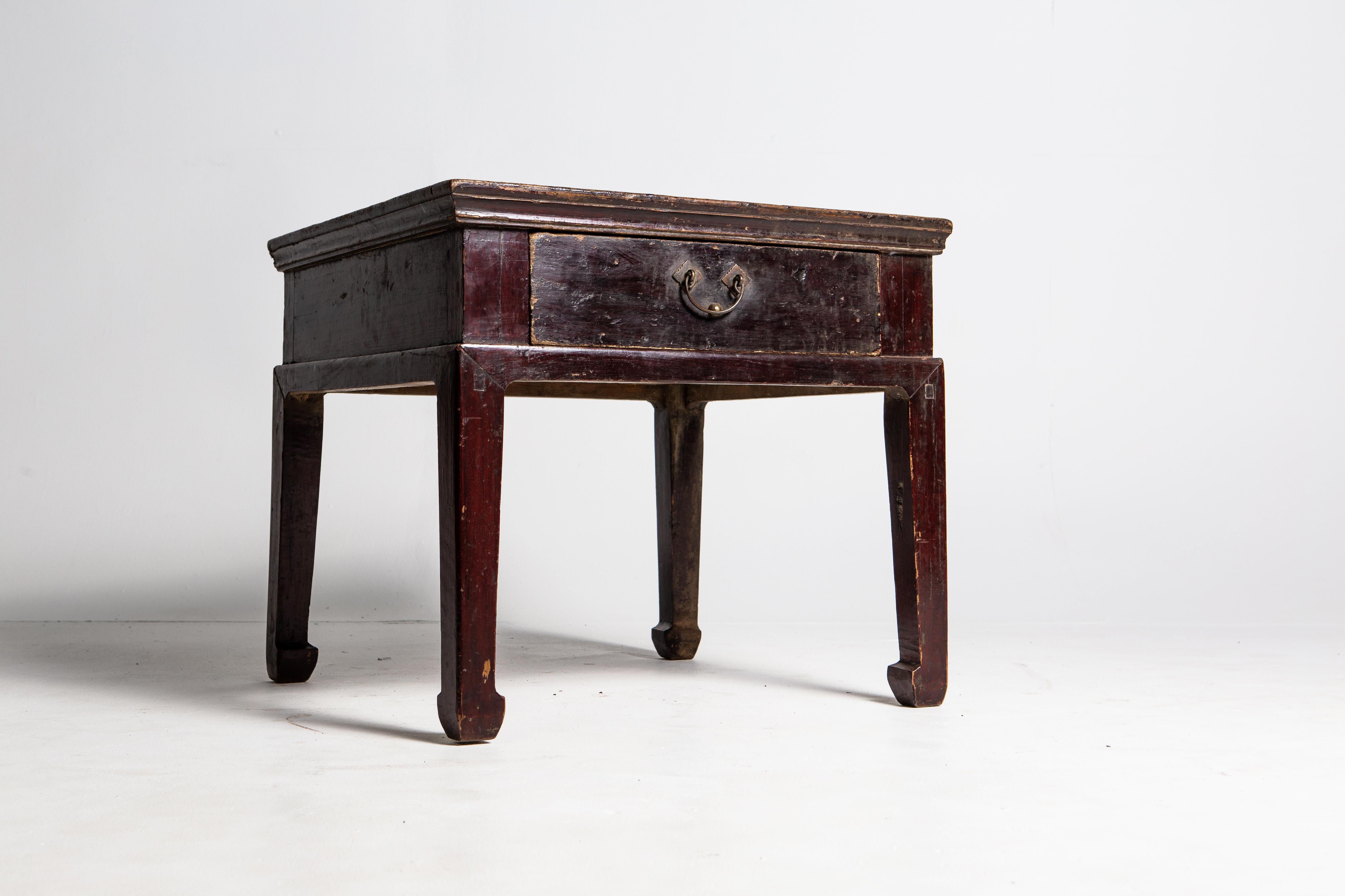 Elm Late Qing Dynasty Small Square Table with Drawer
