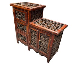 Late Qing Dynasty Split Bamboo & Lattice Top Chippendale Cabinet w/ 3 Drawers