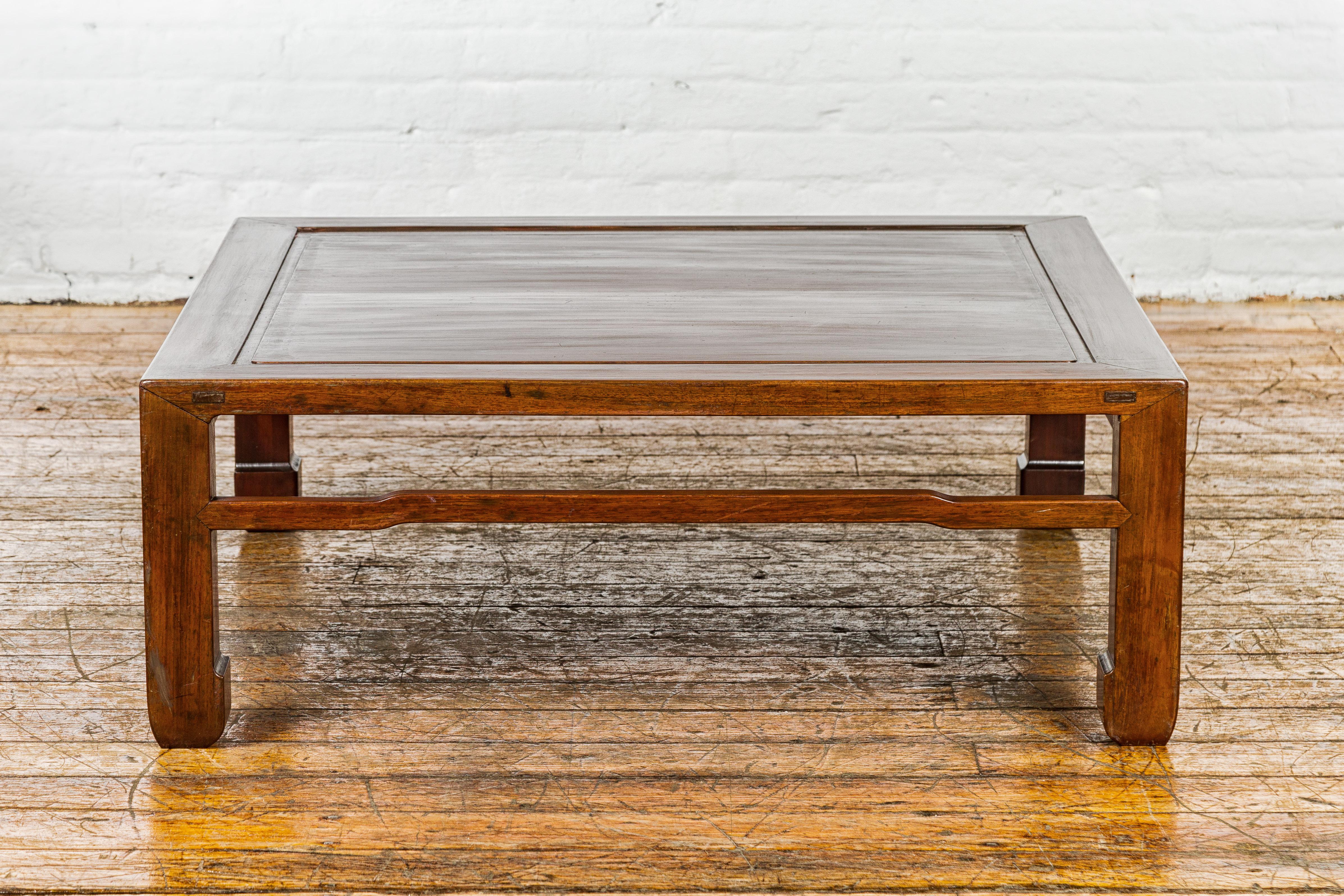 Late Qing Dynasty Square Coffee Table with Horse Hoof Legs and Stretchers For Sale 9