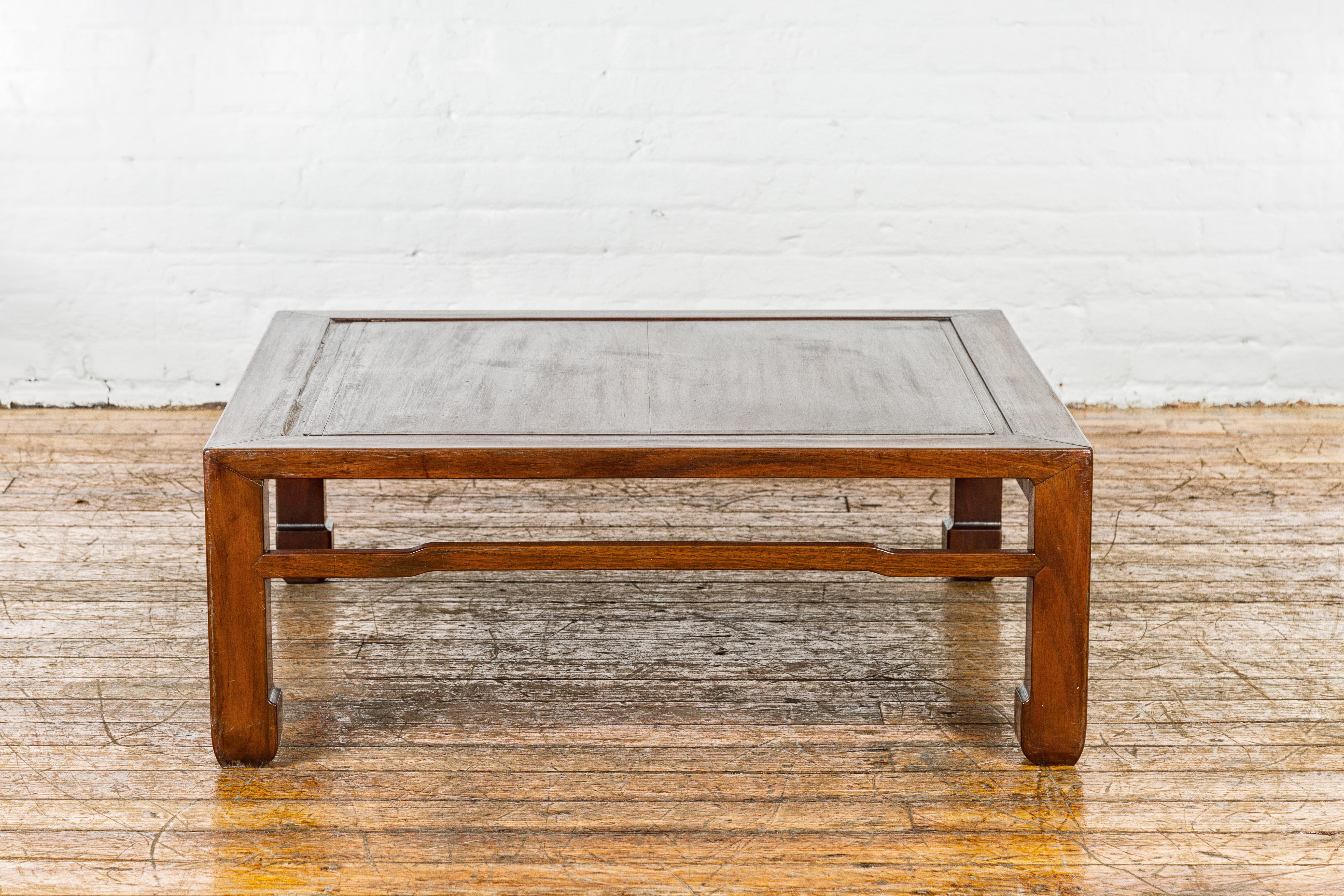 Late Qing Dynasty Square Coffee Table with Horse Hoof Legs and Stretchers For Sale 10