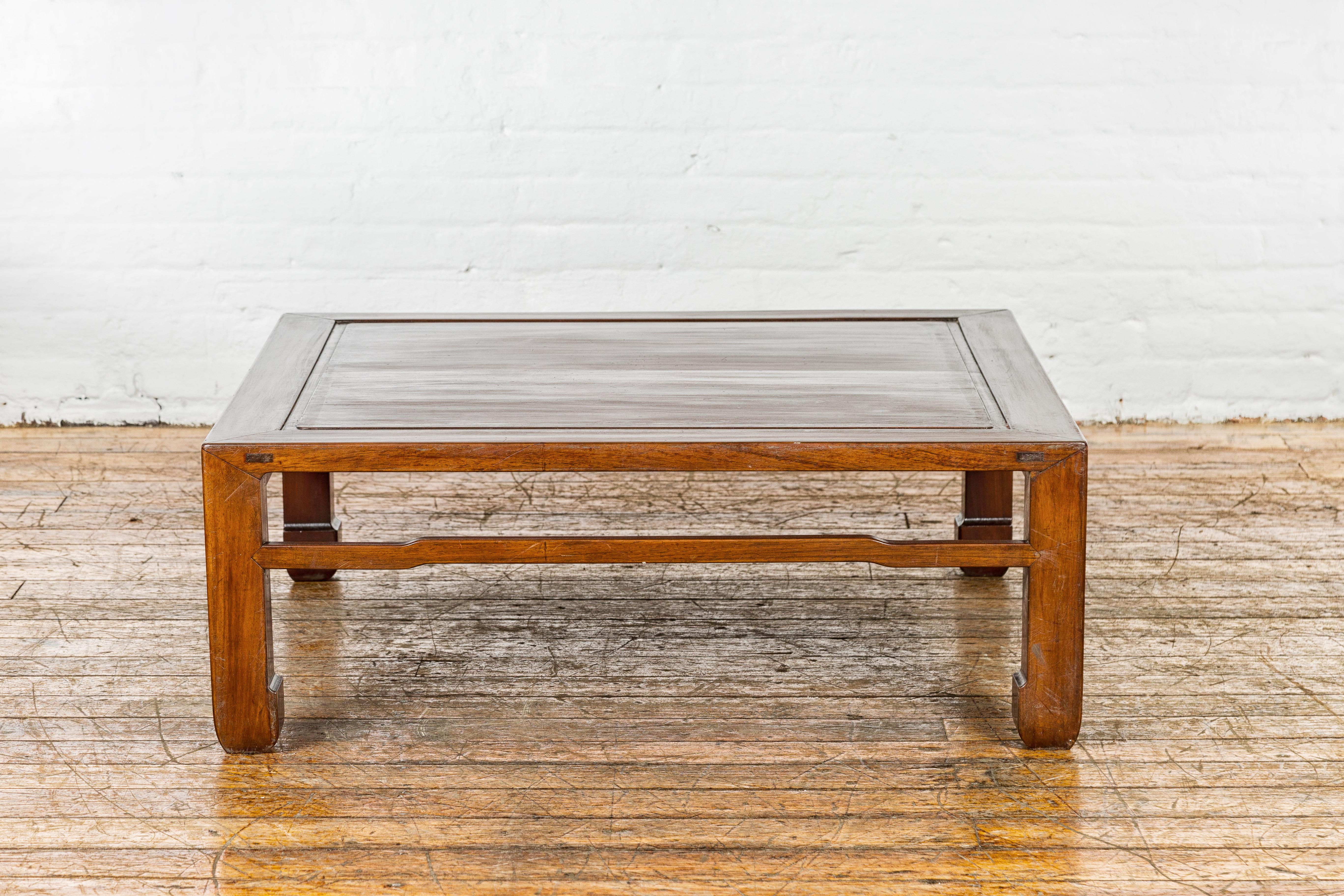 Late Qing Dynasty Square Coffee Table with Horse Hoof Legs and Stretchers For Sale 11