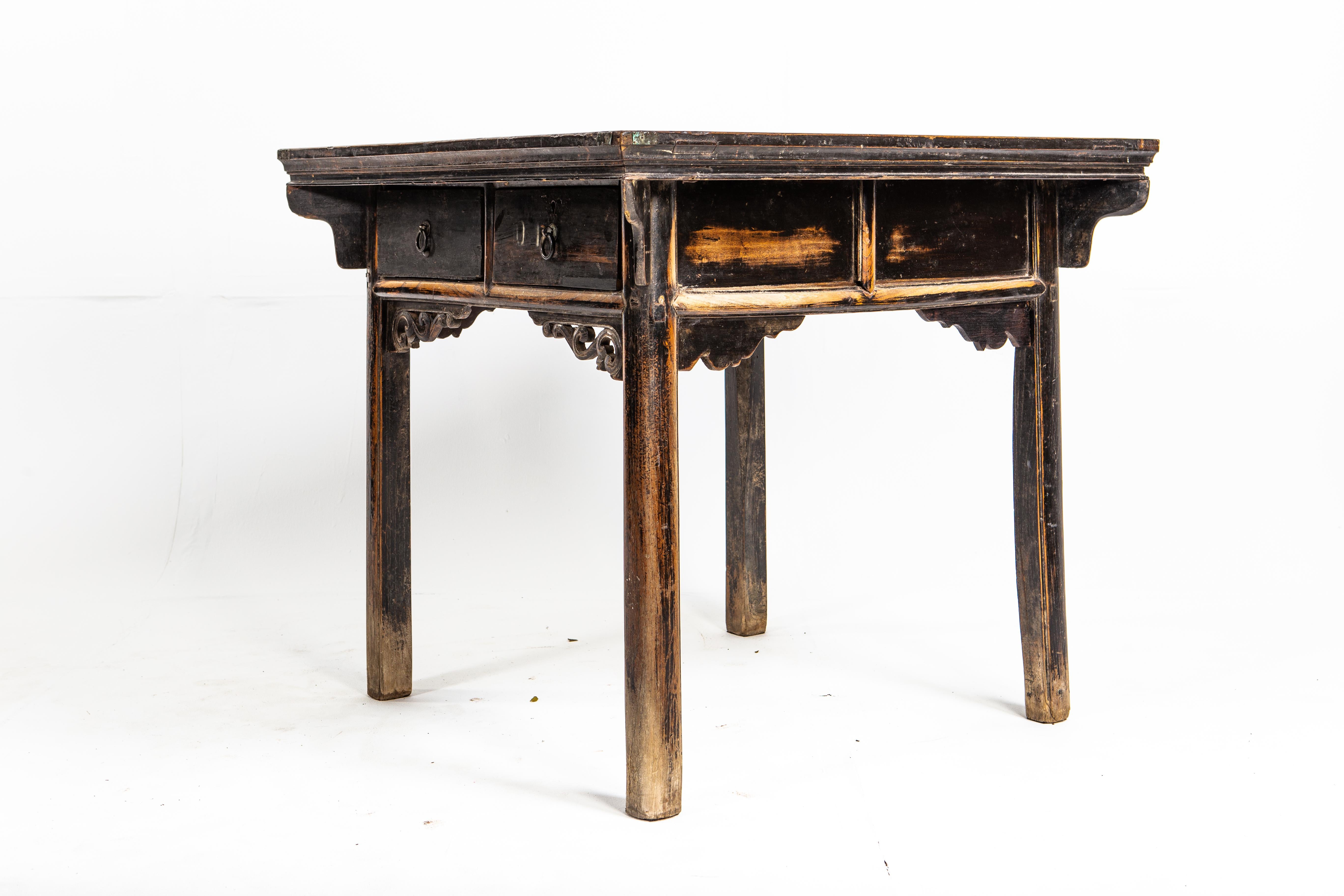 Late Qing Dynasty Square Table with Two Drawers 5