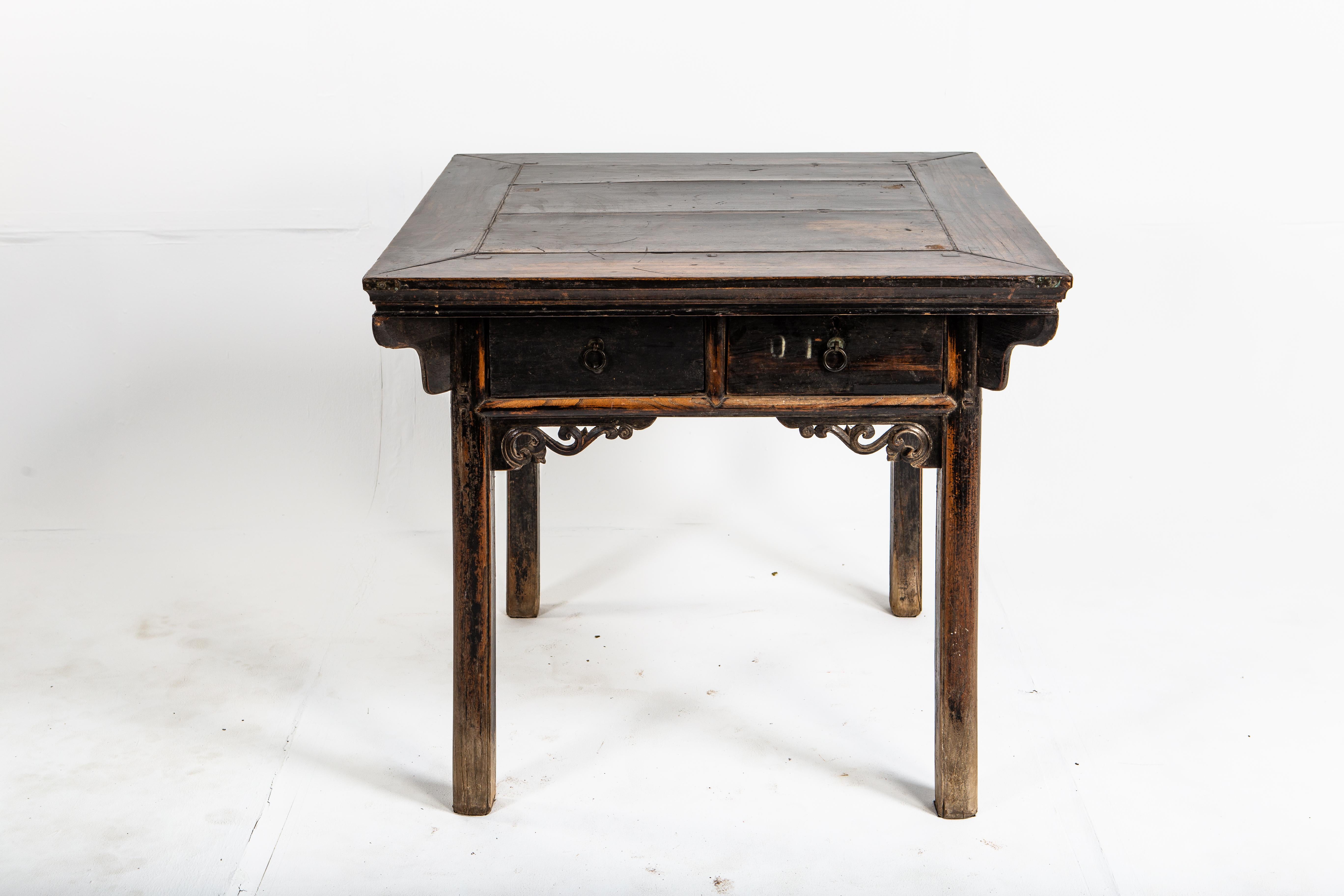 Late Qing Dynasty Square Table with Two Drawers 6