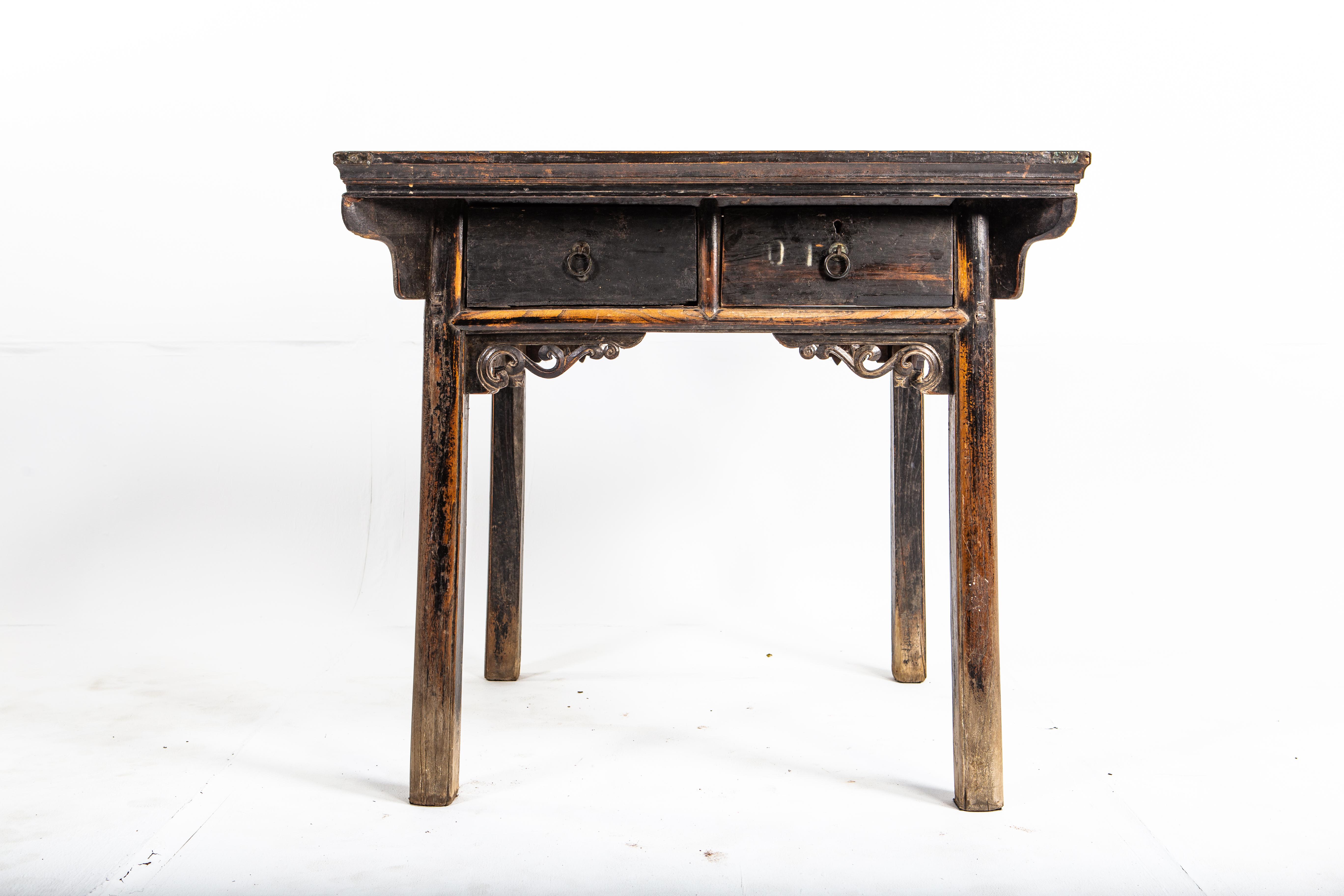 Late Qing Dynasty Square Table with Two Drawers 7