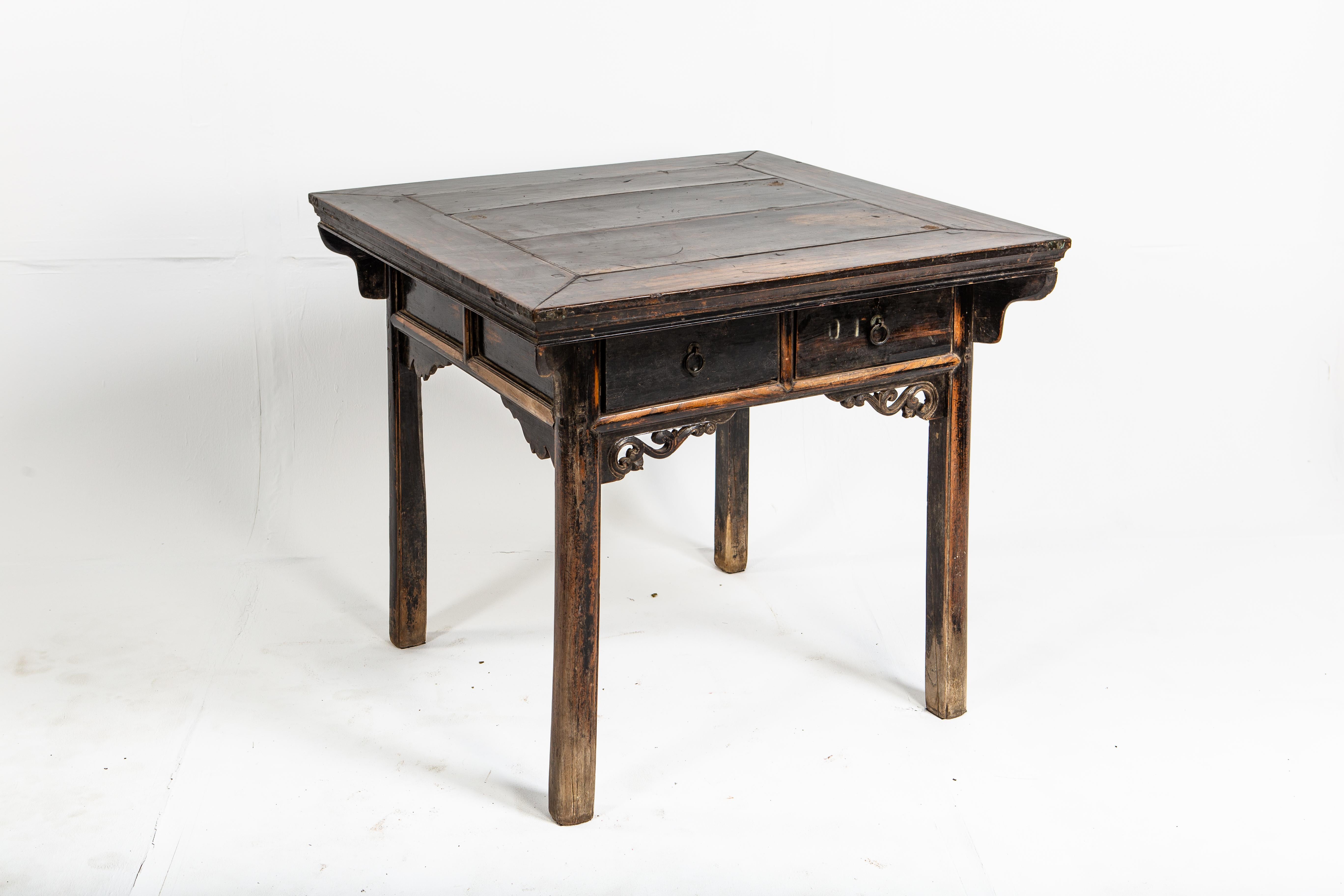 Late Qing Dynasty Square Table with Two Drawers In Good Condition In Chicago, IL