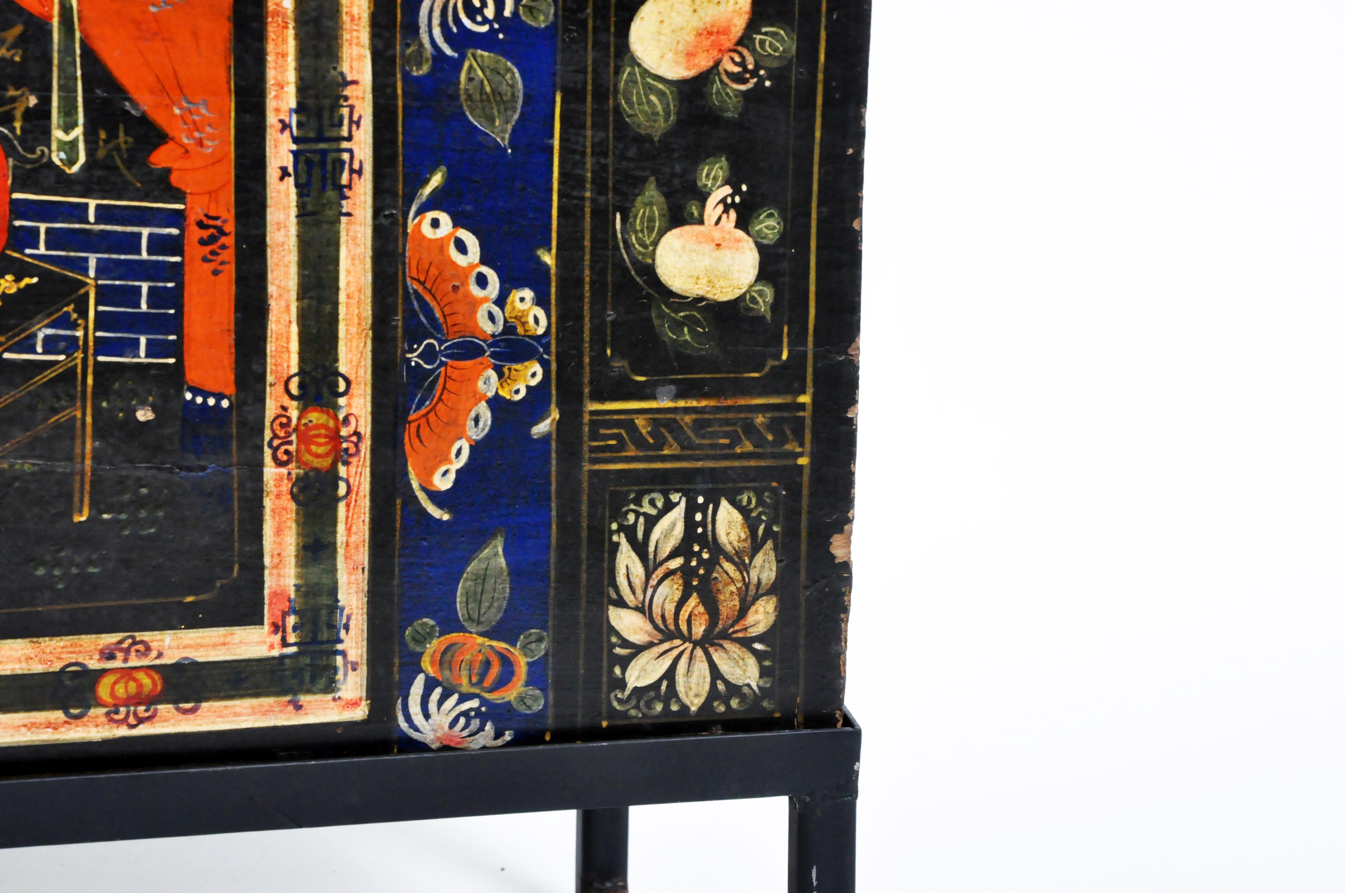 Late Qing Dynasty Storage Chest with Painting and Metal Base 3