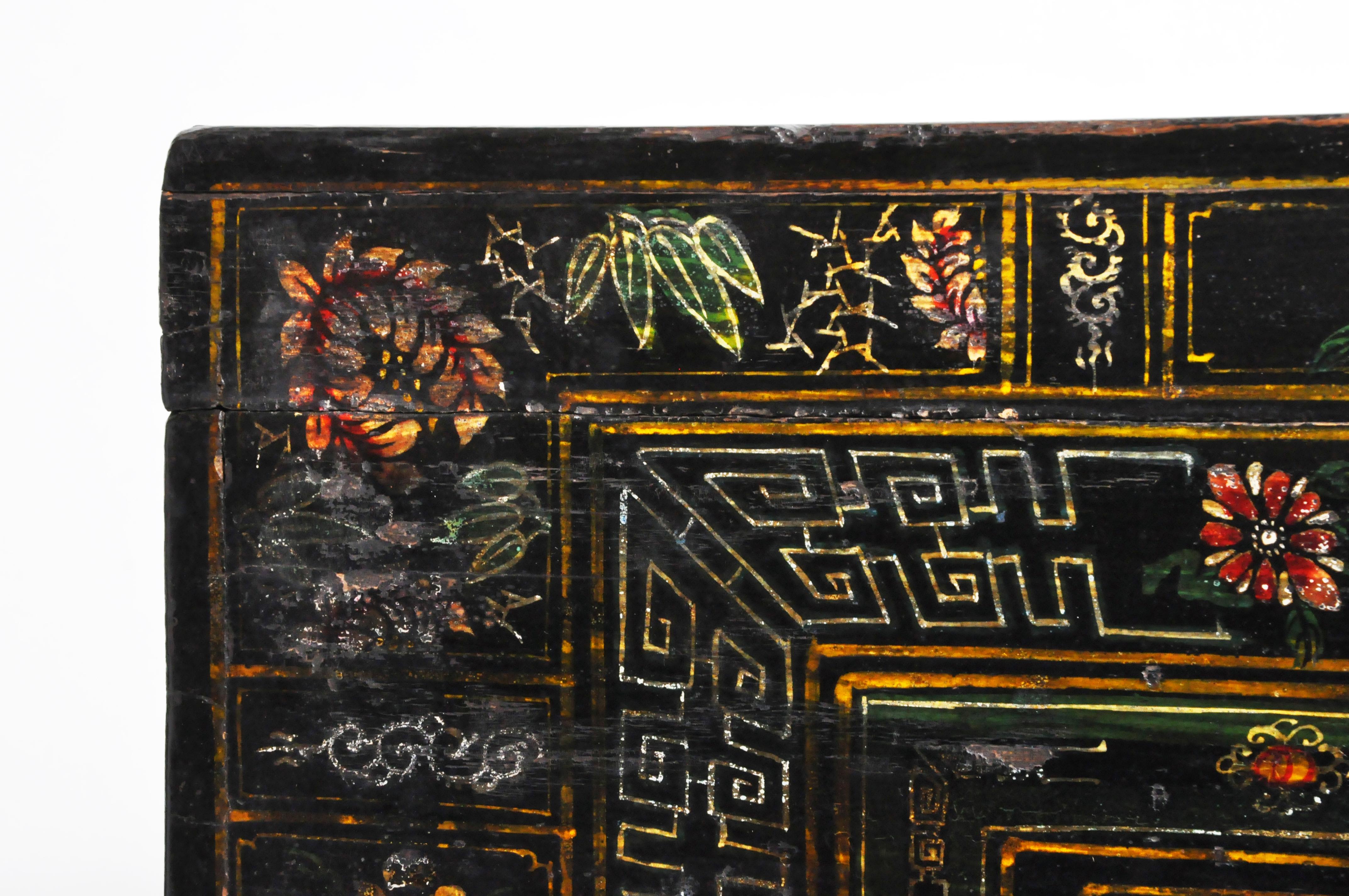 Late Qing Dynasty Storage Chest with Painting and Metal Base 6