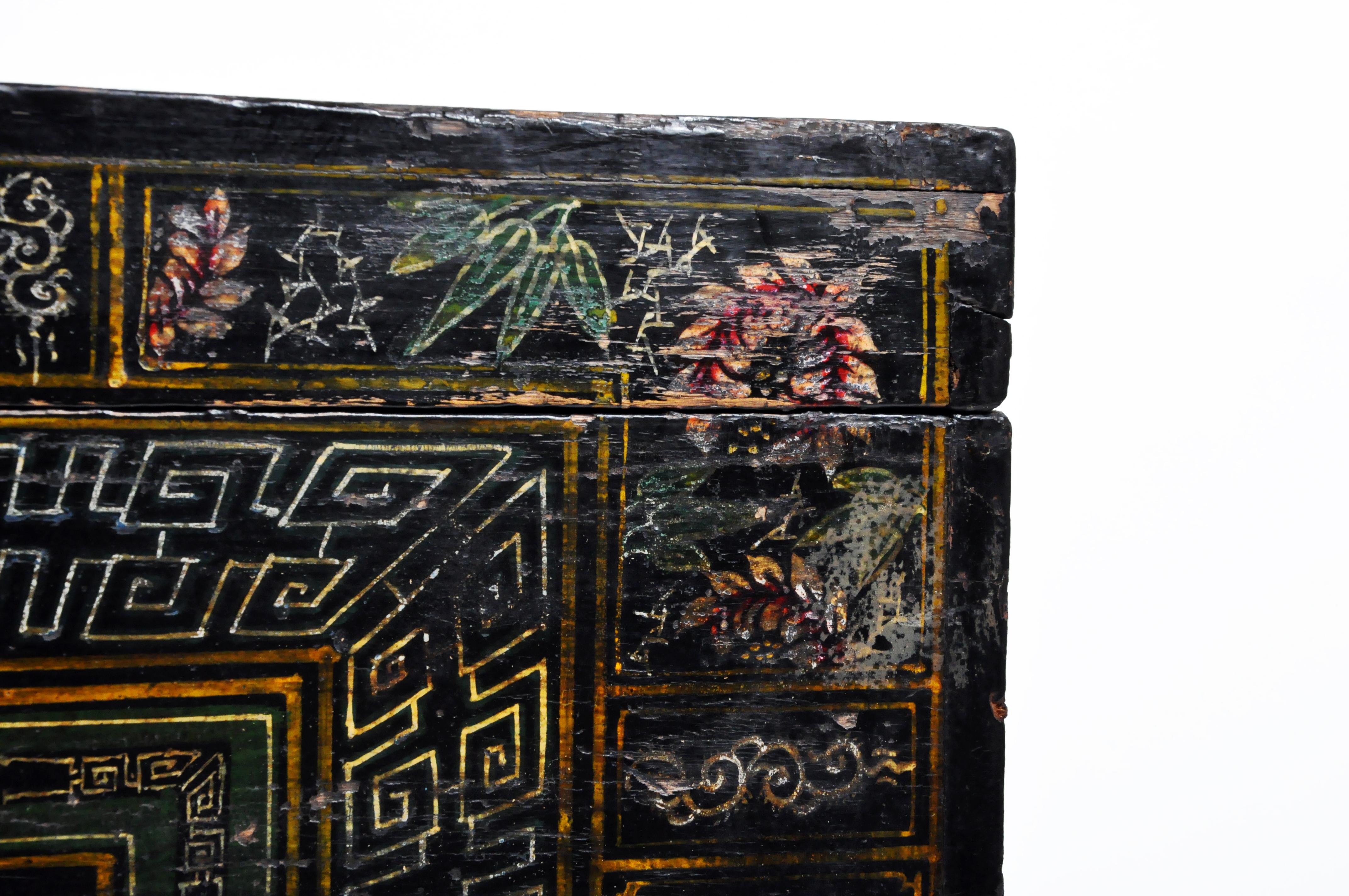Late Qing Dynasty Storage Chest with Painting and Metal Base 8