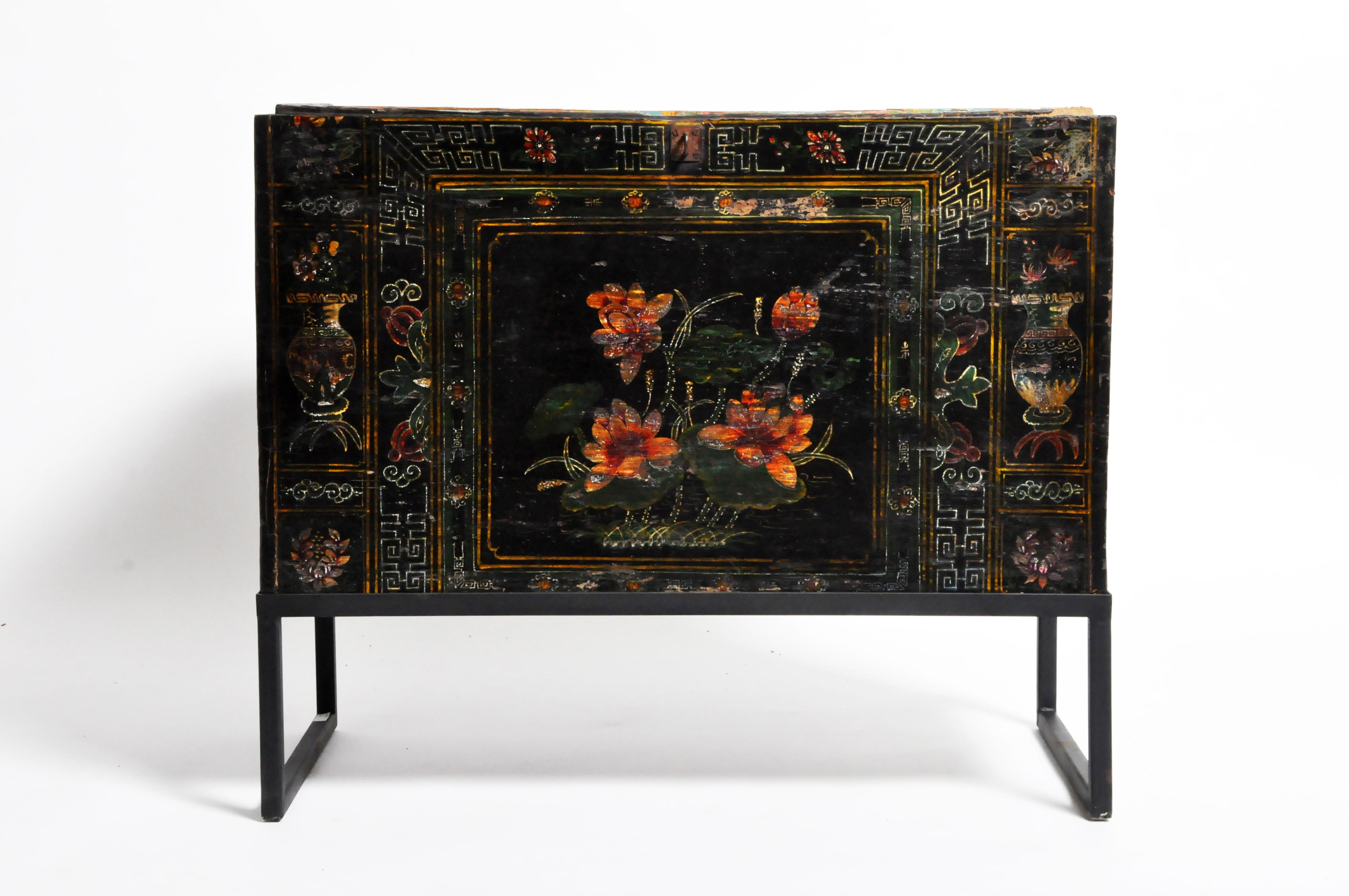 Late Qing Dynasty Storage Chest with Painting and Metal Base 11