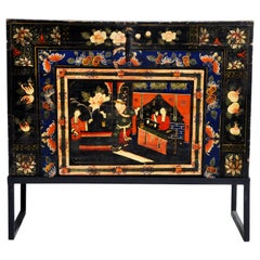 Late Qing Dynasty Storage Chest with Painting and Metal Base