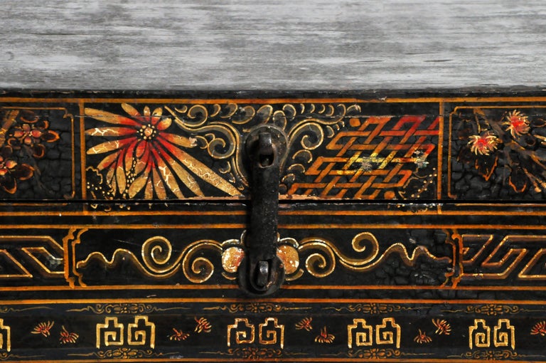 Late Qing Dynasty Storage Chest with Painting on Base at 1stDibs