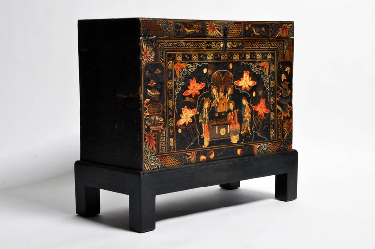 Late Qing Dynasty Storage Chest with Painting on Base at 1stDibs
