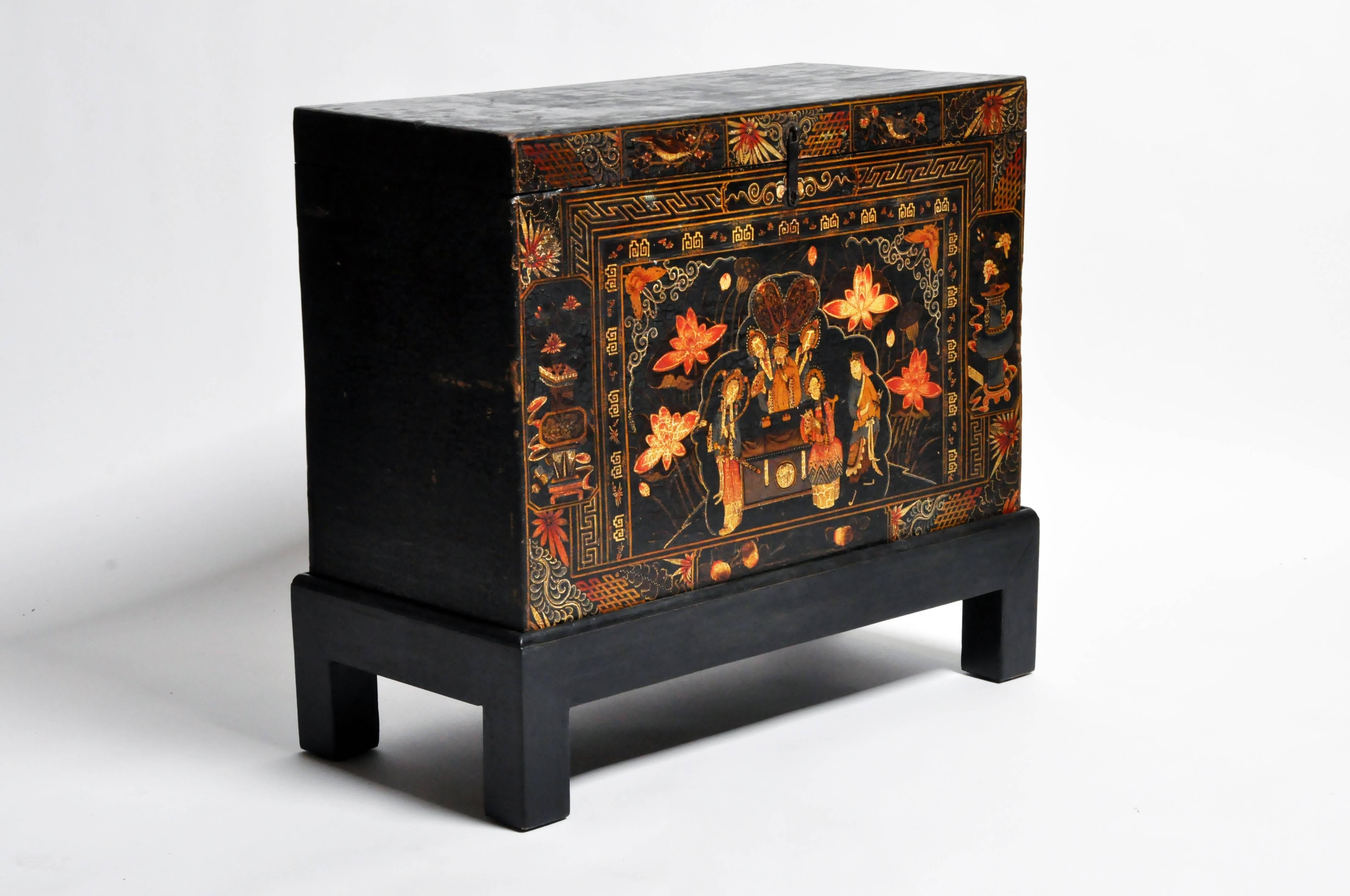 Late Qing Dynasty Storage Chest with Painting on Base 14