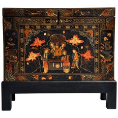 Late Qing Dynasty Storage Chest with Painting on Base