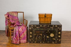 Late Qing Dynasty Wood and Brass Lidded Box with Lateral Handles