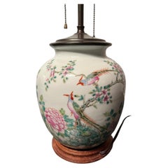 Late Qing or Early Republic Chinese Birds & Flowers Vase Lamp