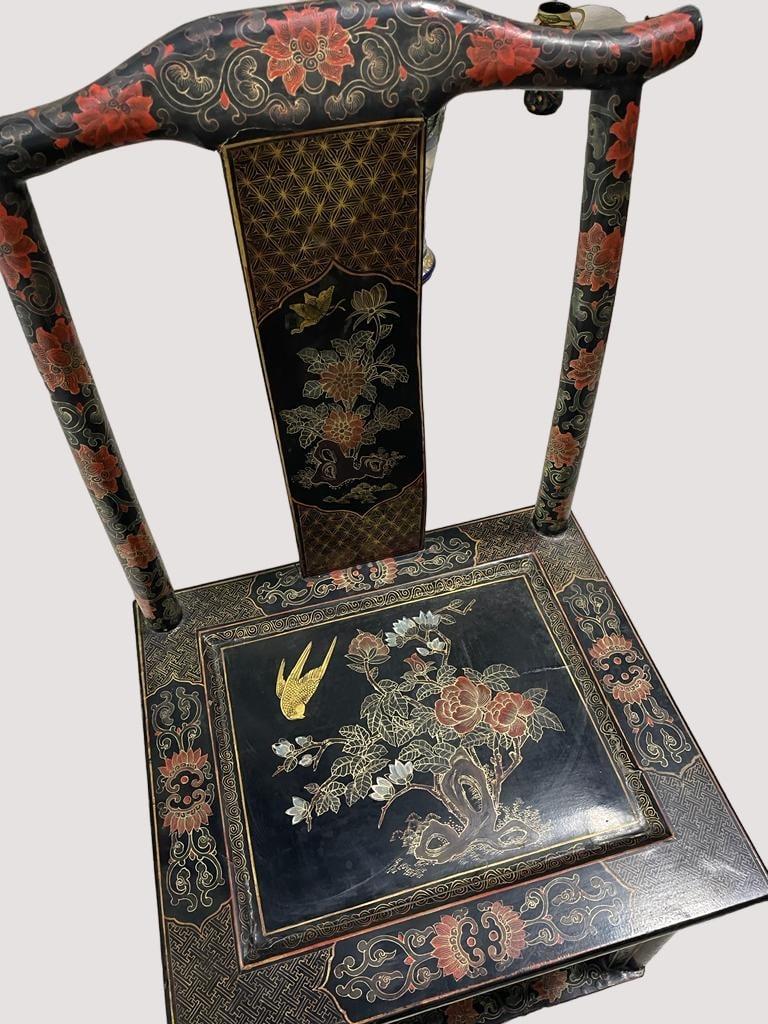 Late Qing Period Chinese Gilt and Black Lacquer Partner's Desk and Chair  For Sale 5