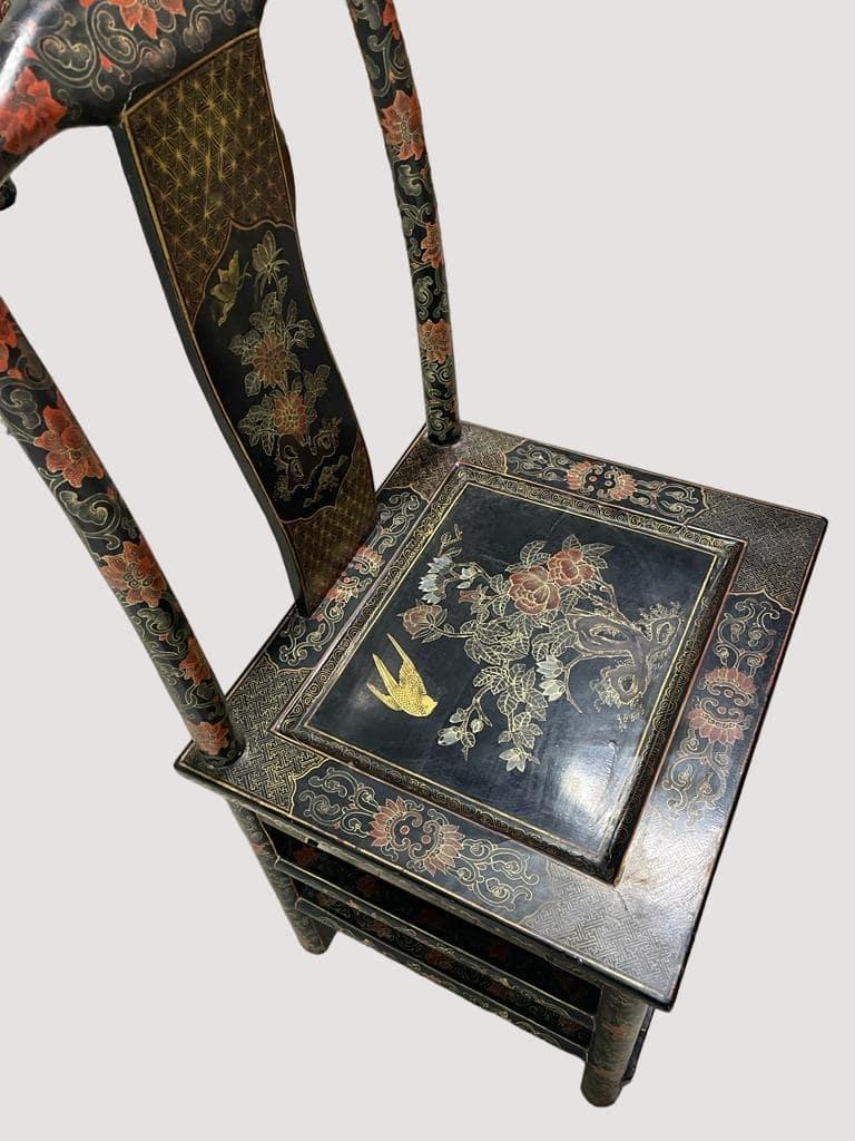 Late Qing Period Chinese Gilt and Black Lacquer Partner's Desk and Chair  For Sale 6