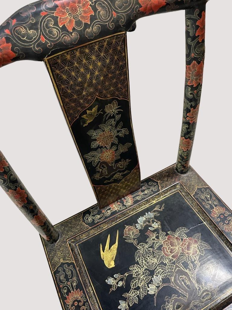 Late Qing Period Chinese Gilt and Black Lacquer Partner's Desk and Chair  For Sale 7