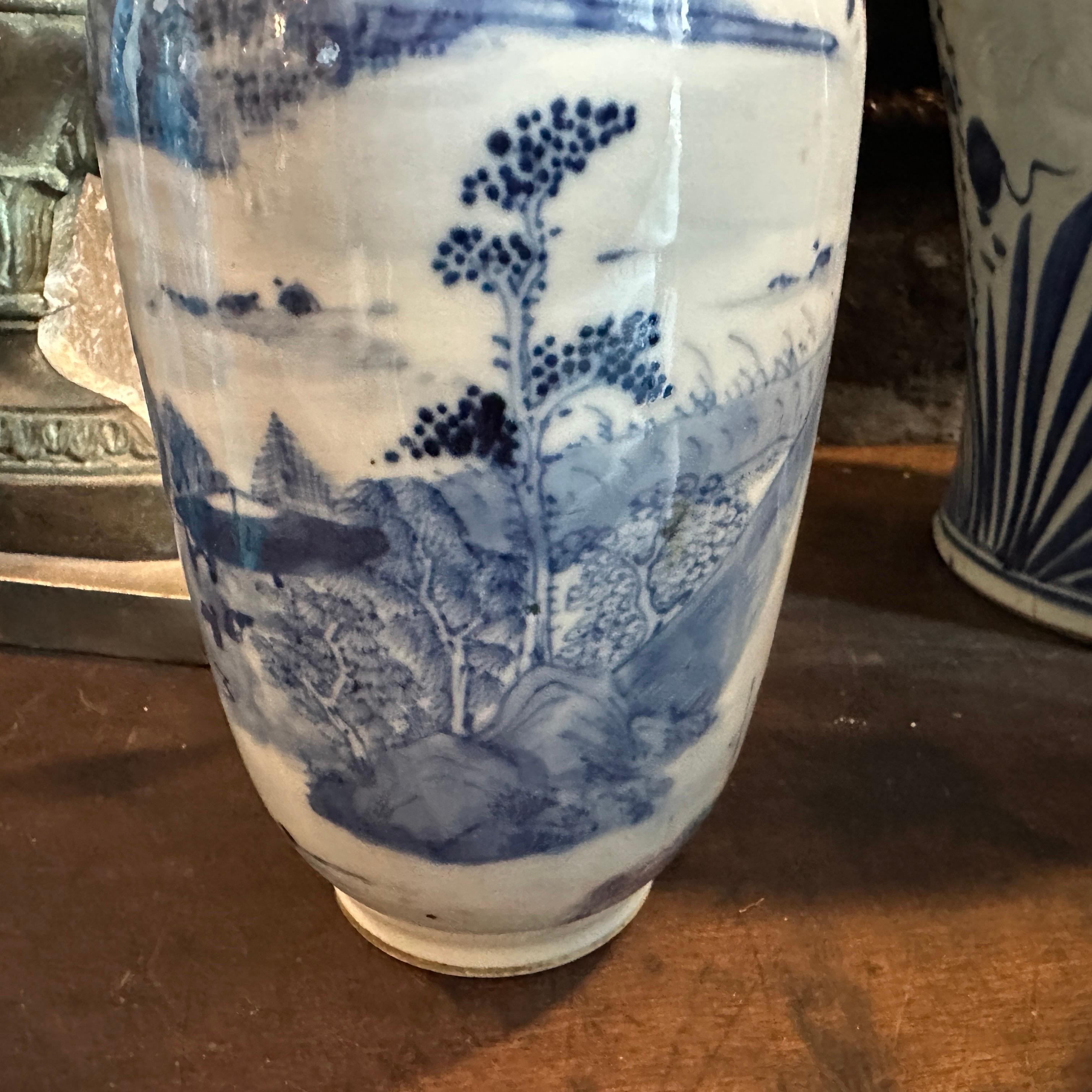 Late Qing Period Traditional Blue and White Ceramic Chinese Vase For Sale 4