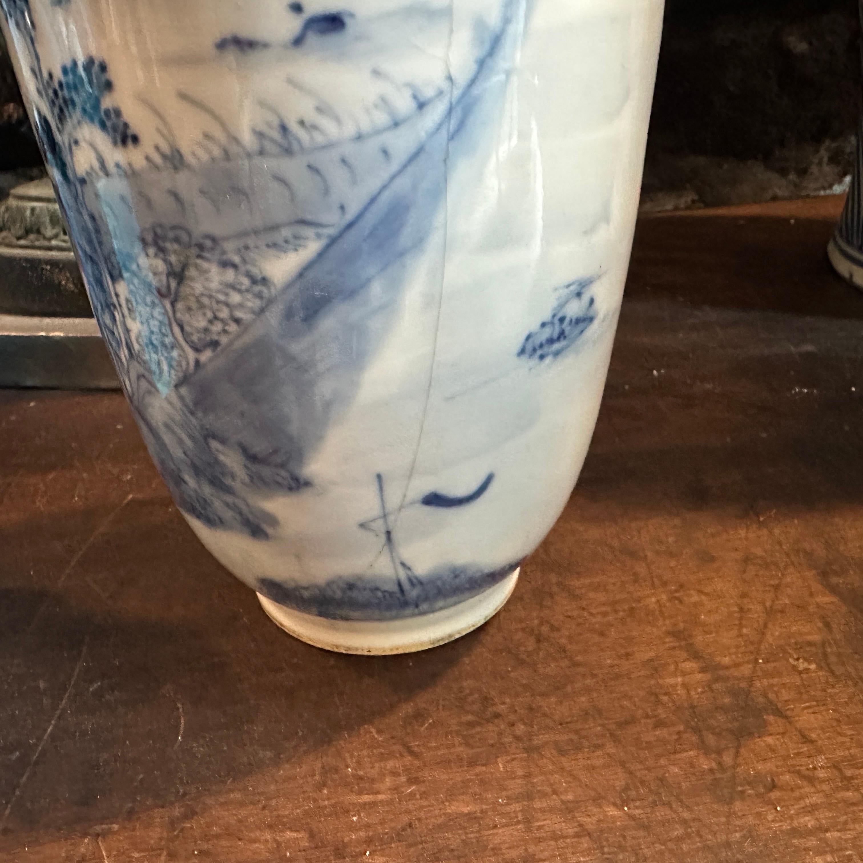 Late Qing Period Traditional Blue and White Ceramic Chinese Vase For Sale 5
