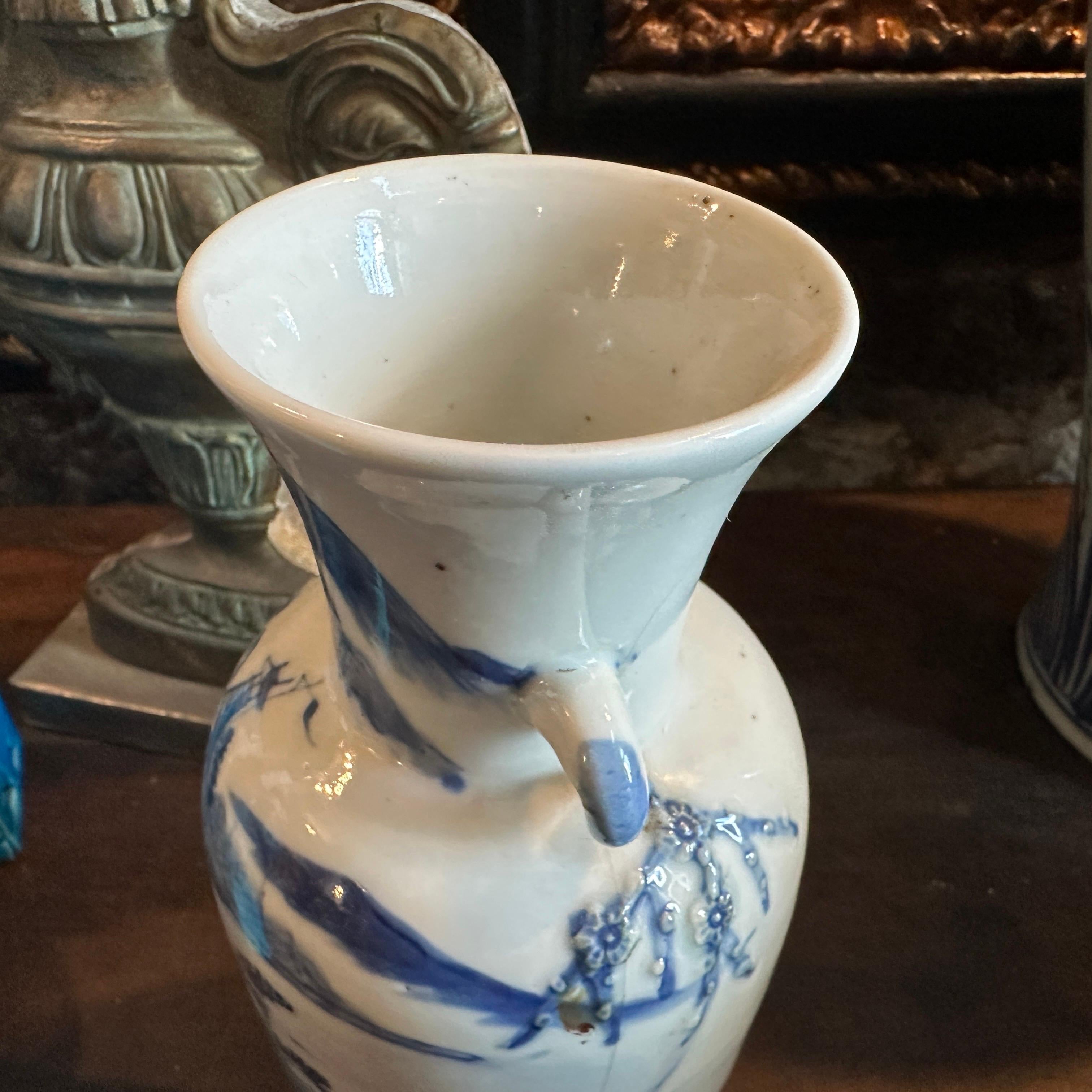 Late Qing Period Traditional Blue and White Ceramic Chinese Vase For Sale 6