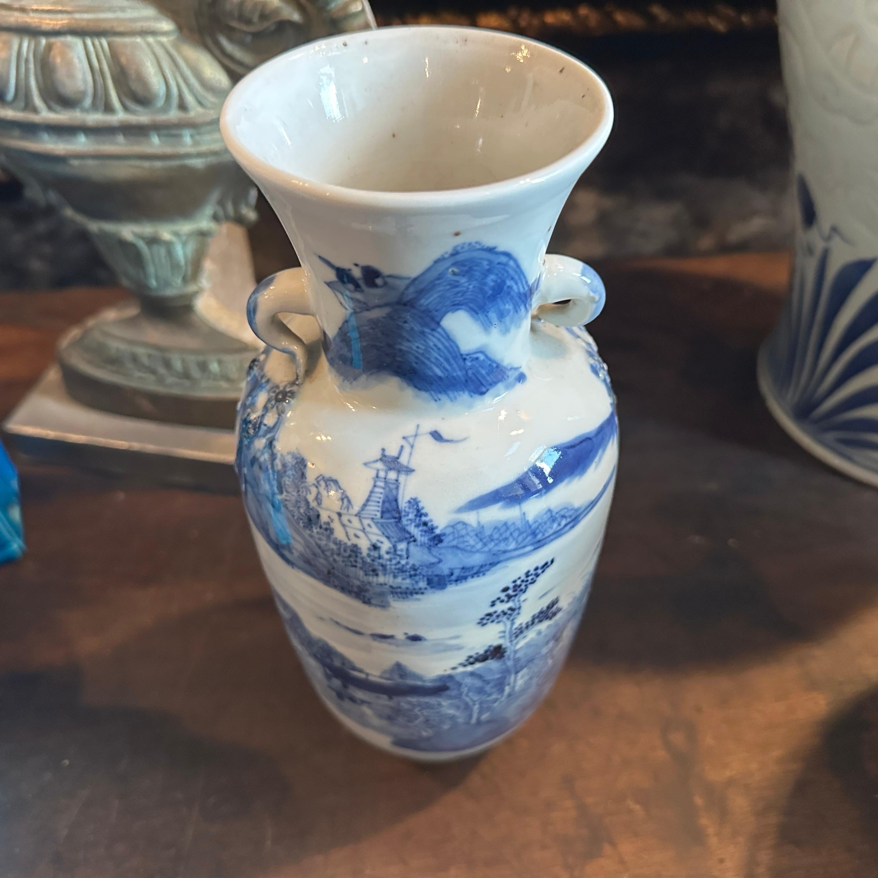 Late Qing Period Traditional Blue and White Ceramic Chinese Vase For Sale 7
