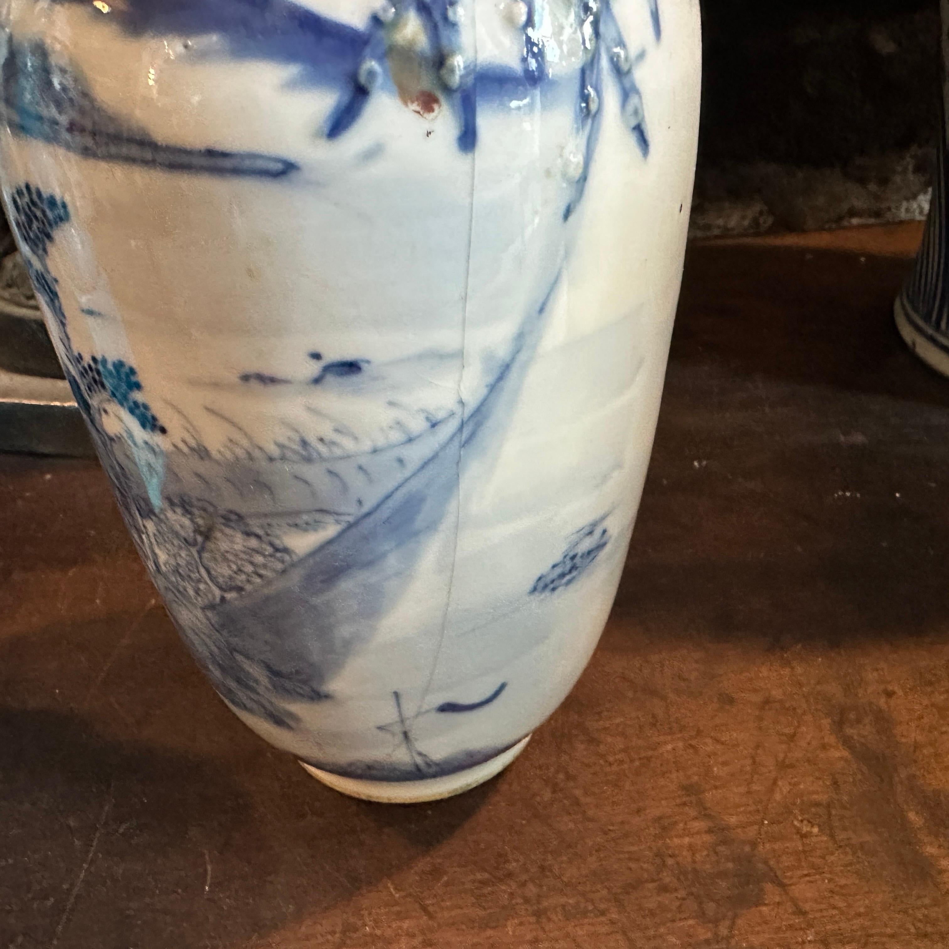 Late Qing Period Traditional Blue and White Ceramic Chinese Vase For Sale 8