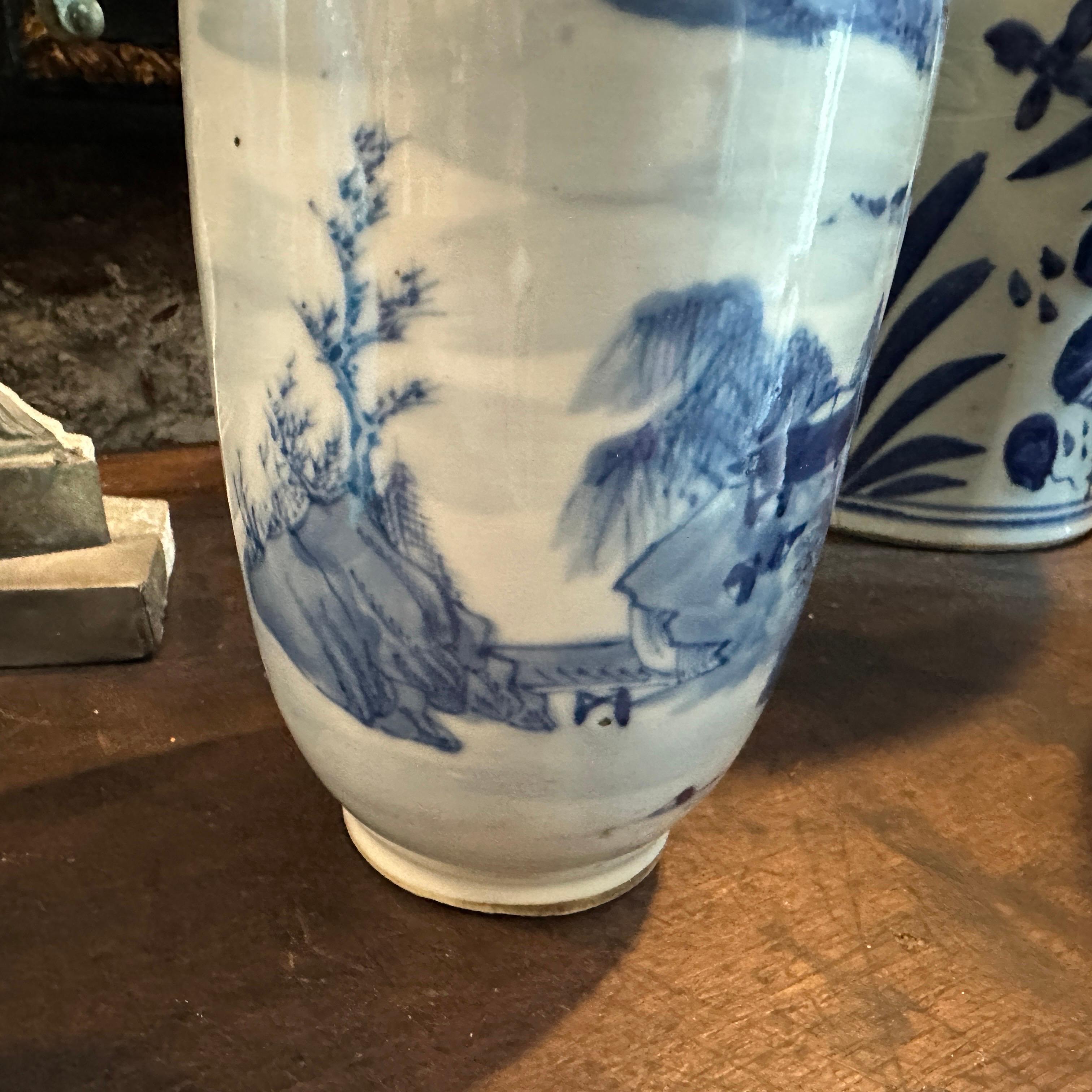Chinese Export Late Qing Period Traditional Blue and White Ceramic Chinese Vase For Sale