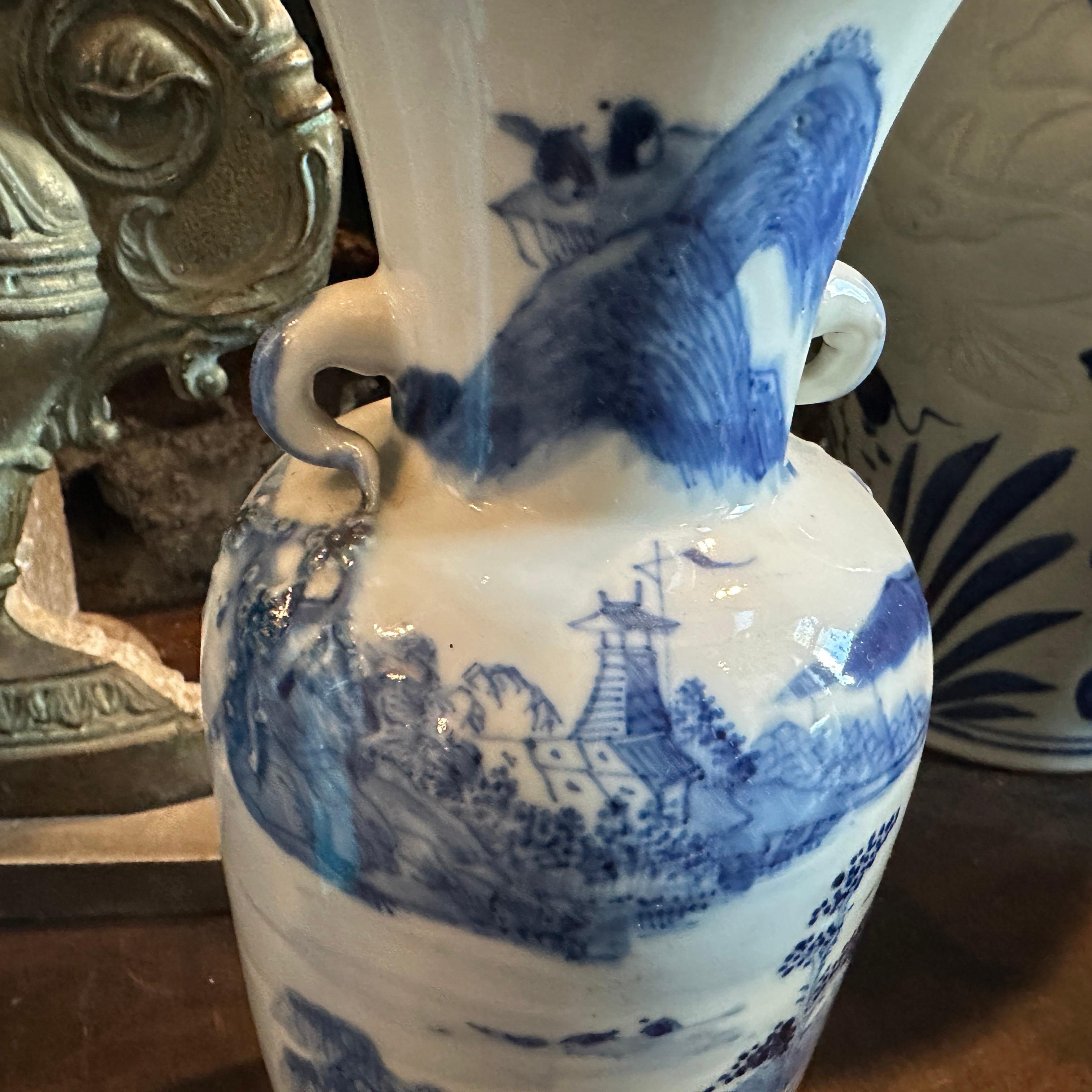 20th Century Late Qing Period Traditional Blue and White Ceramic Chinese Vase For Sale