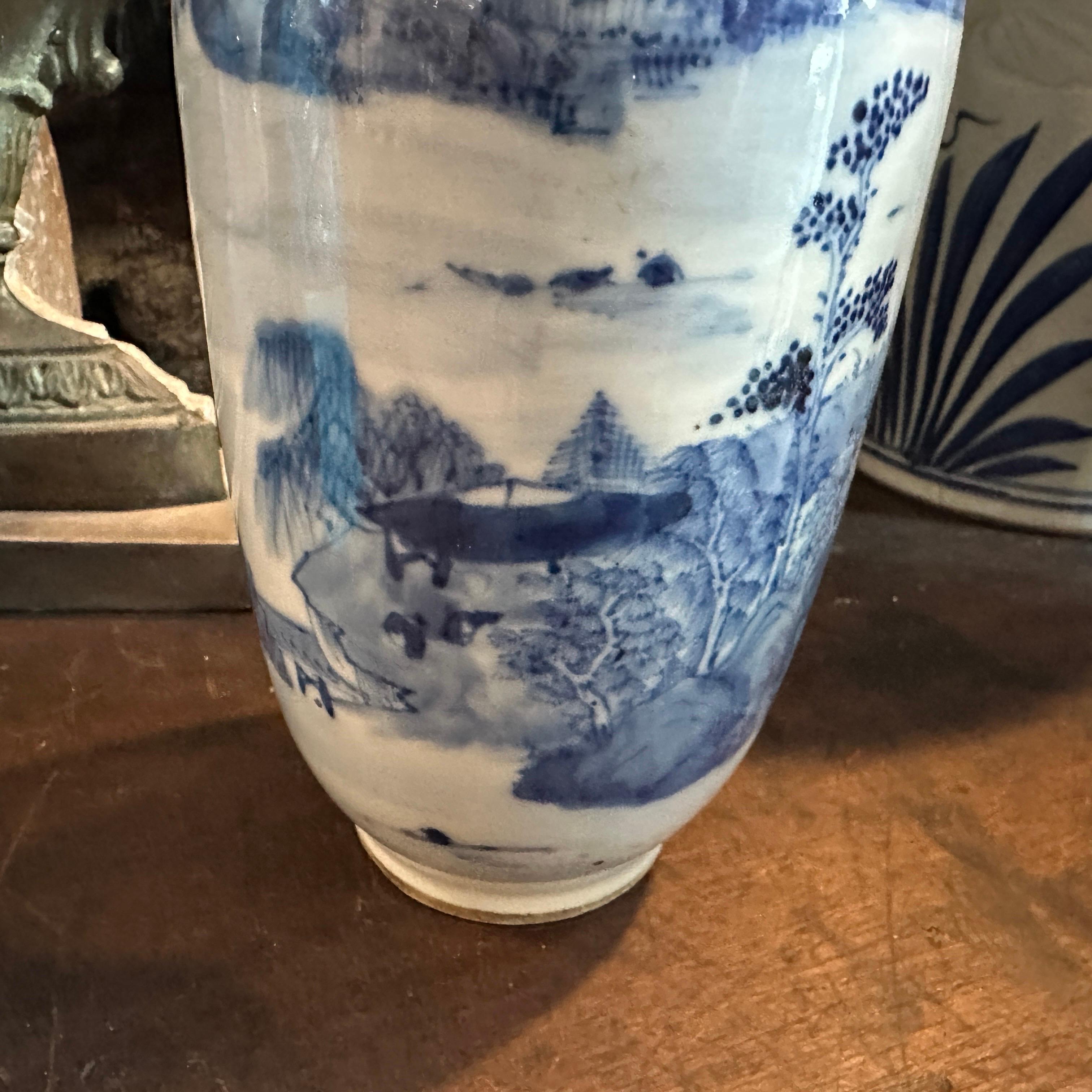 Late Qing Period Traditional Blue and White Ceramic Chinese Vase For Sale 1