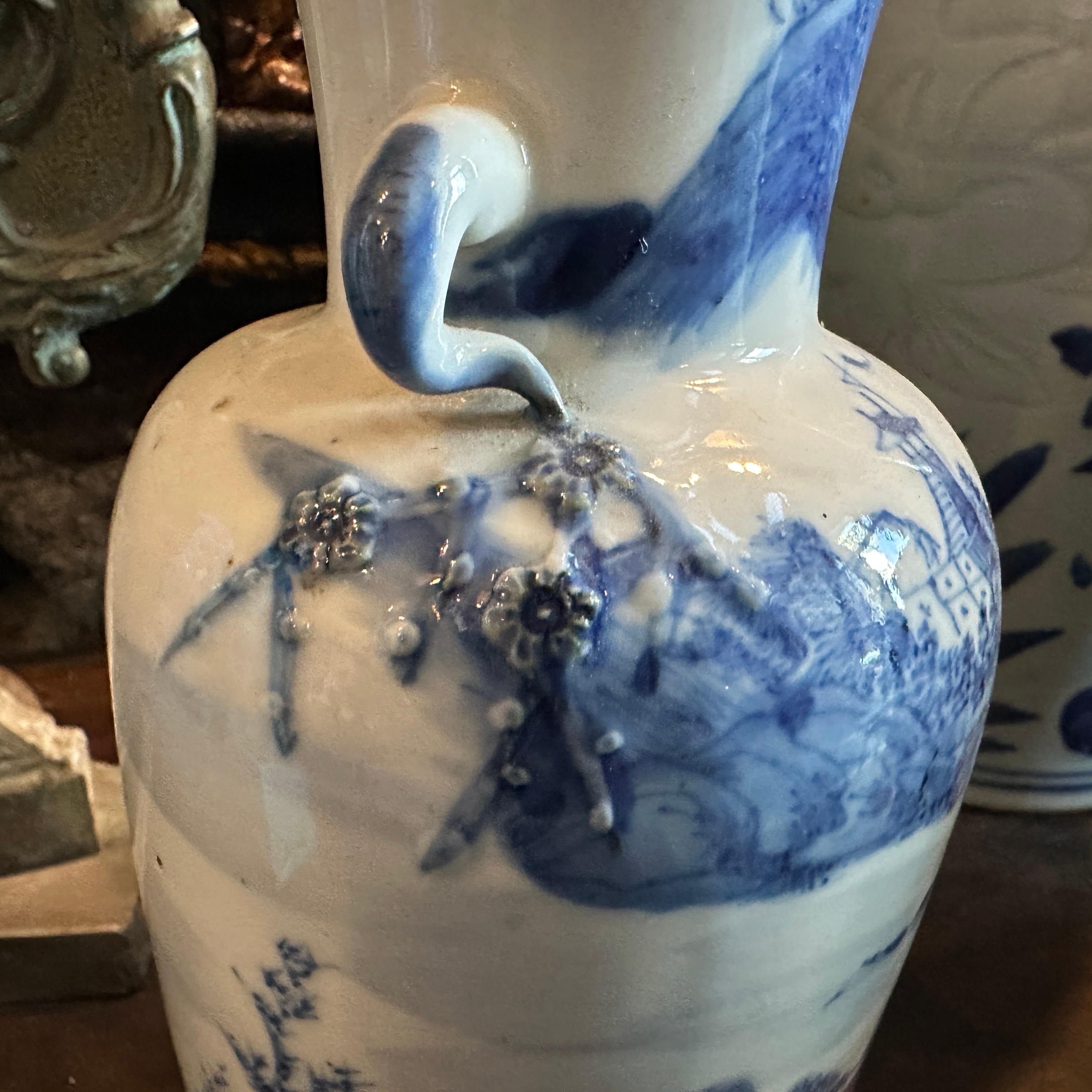 Late Qing Period Traditional Blue and White Ceramic Chinese Vase For Sale 3