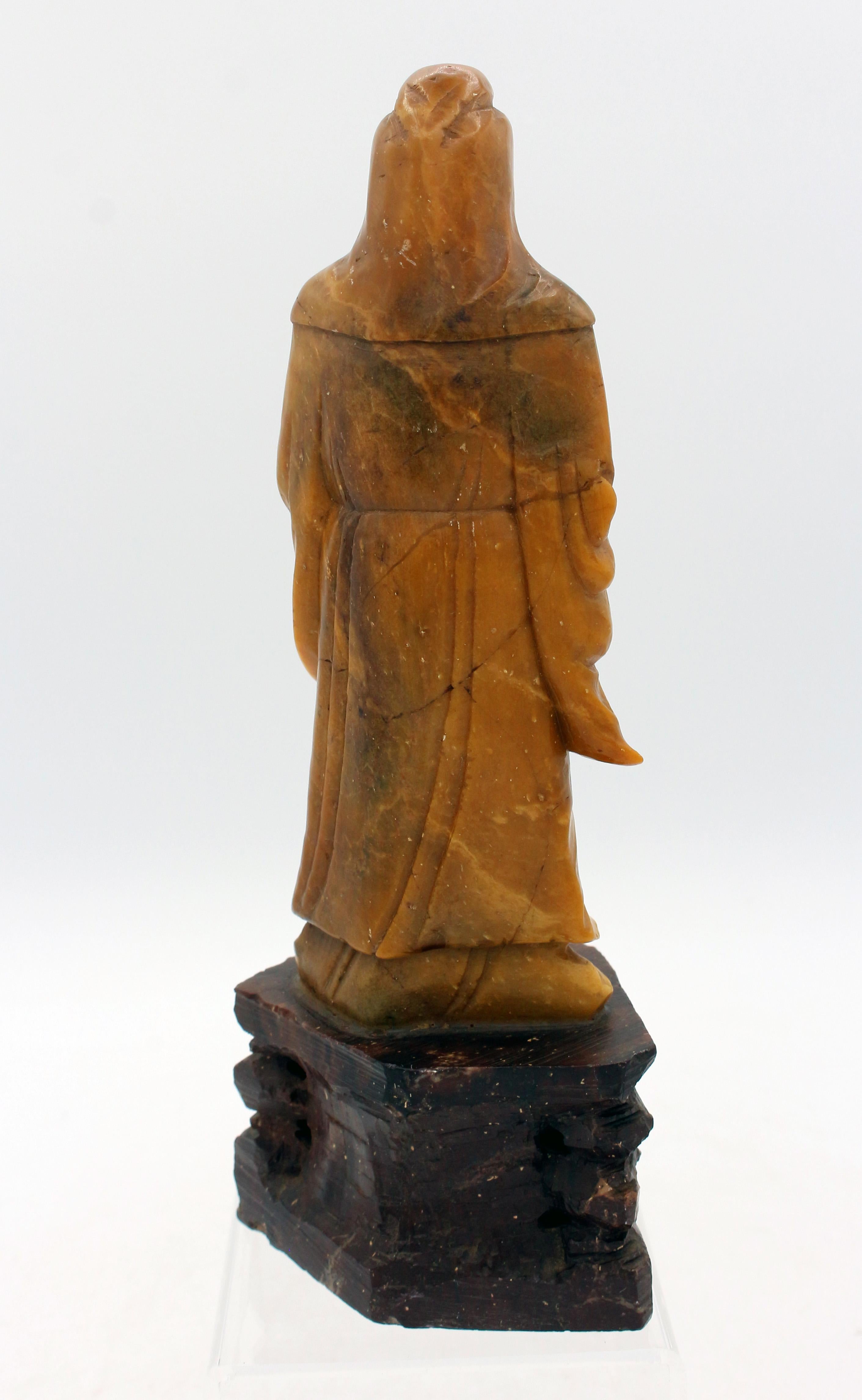 Late Qing, Pre-1891 Chinese Carved Soapstone Figure In Good Condition For Sale In Chapel Hill, NC