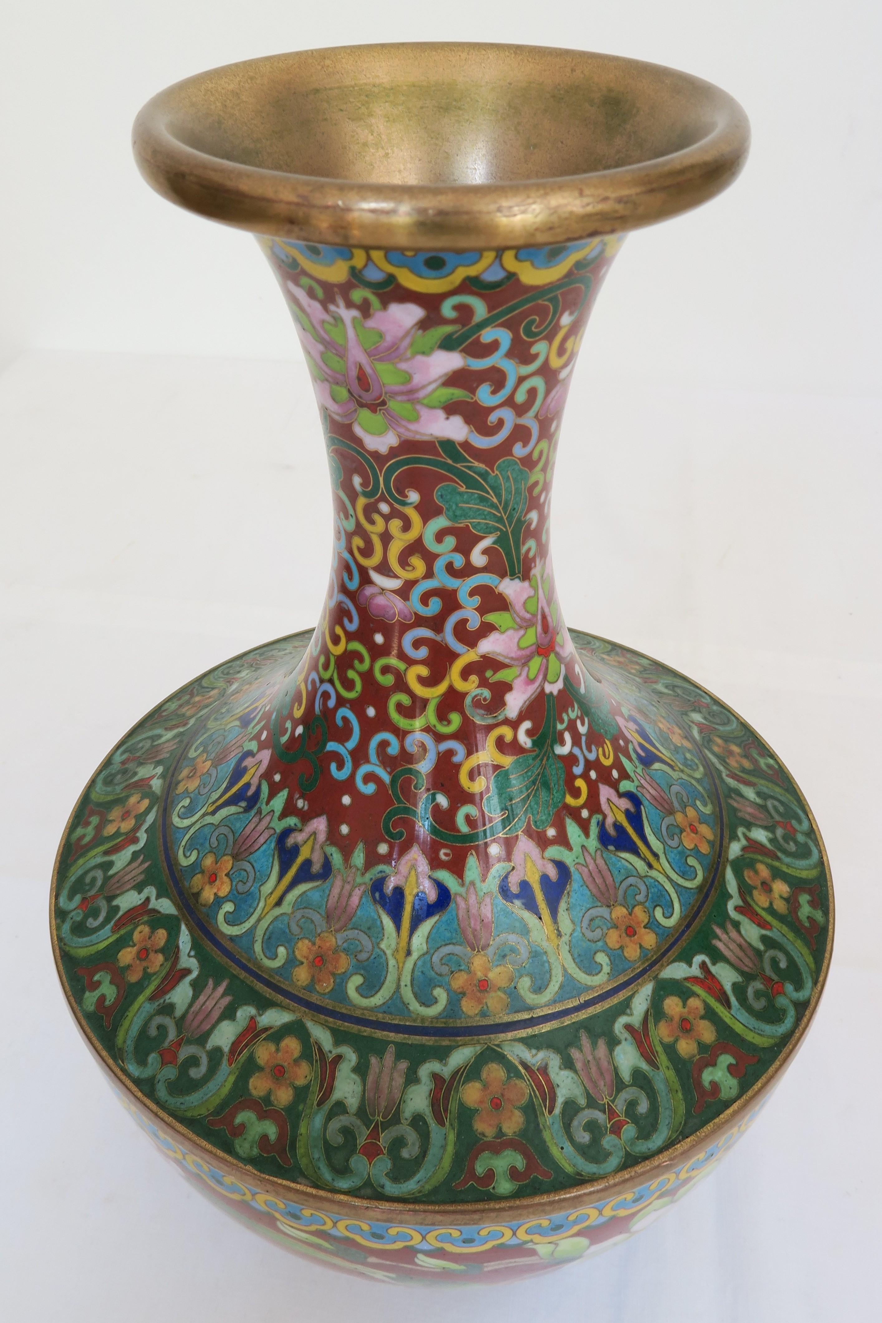 Chinese Late Quing Dynasty Cloisonné Vase