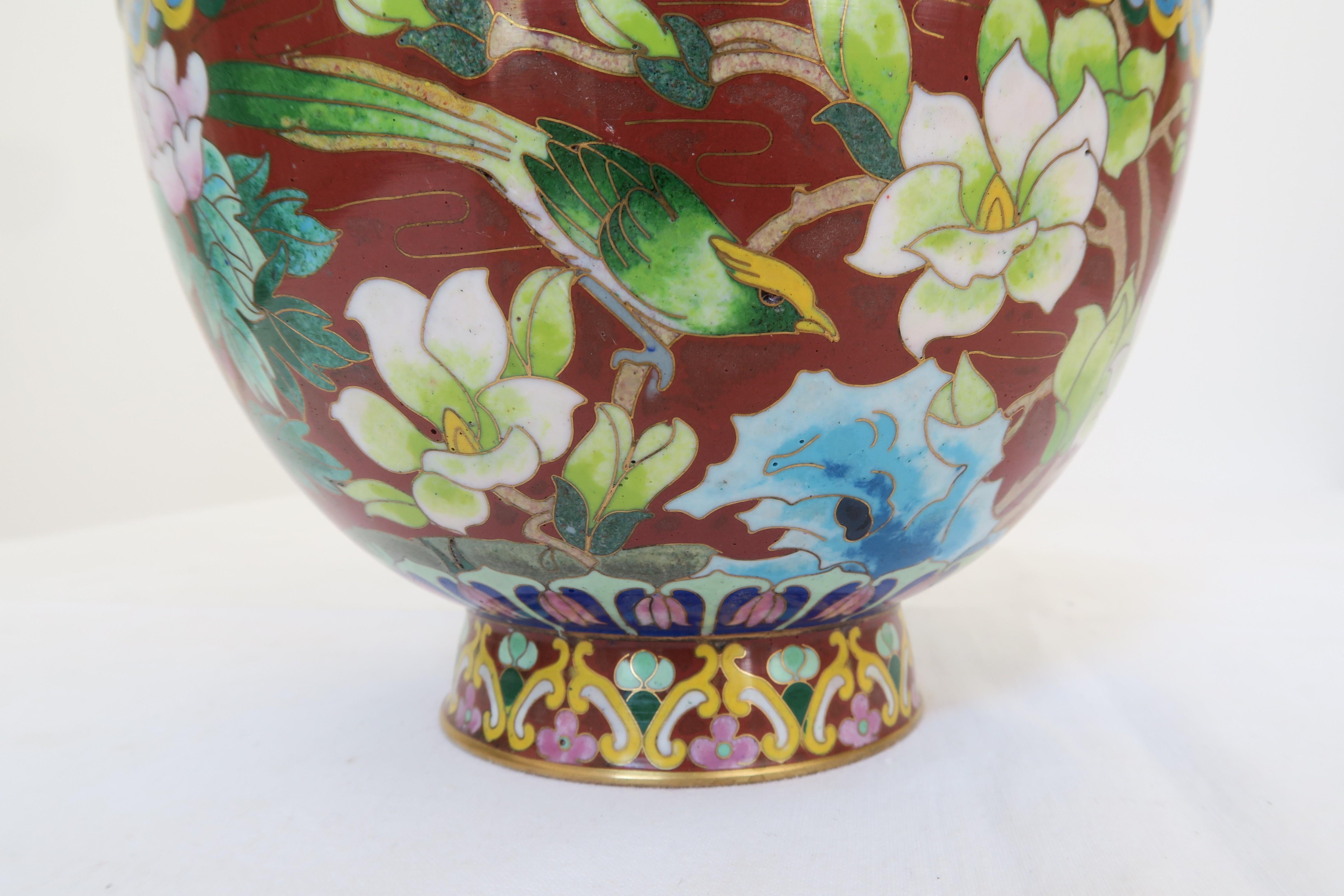 Hand-Crafted Late Quing Dynasty Cloisonné Vase