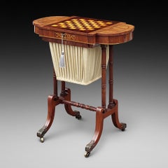 Late Regency Brass Inlaid Rosewood Games & Sewing Table
