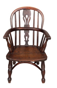 Poltrona Windsor in legno di tasso e olmo della tarda Reggenza