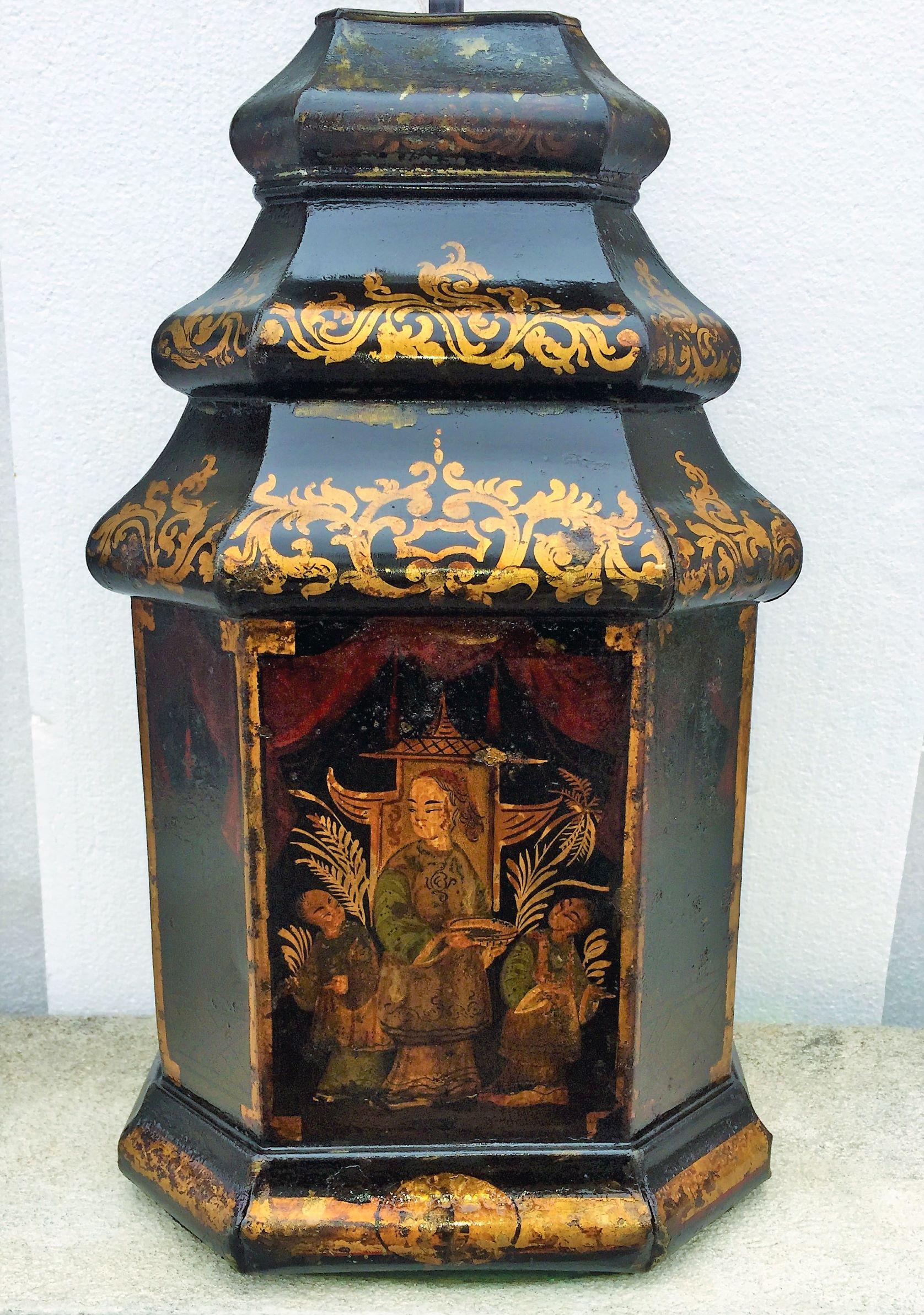 Chinese Late Regency Chinoiserie Decorated Tole Tea Canister