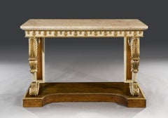 Late Regency George IV Gilded and Painted Burr Maple Marble Top Console Table