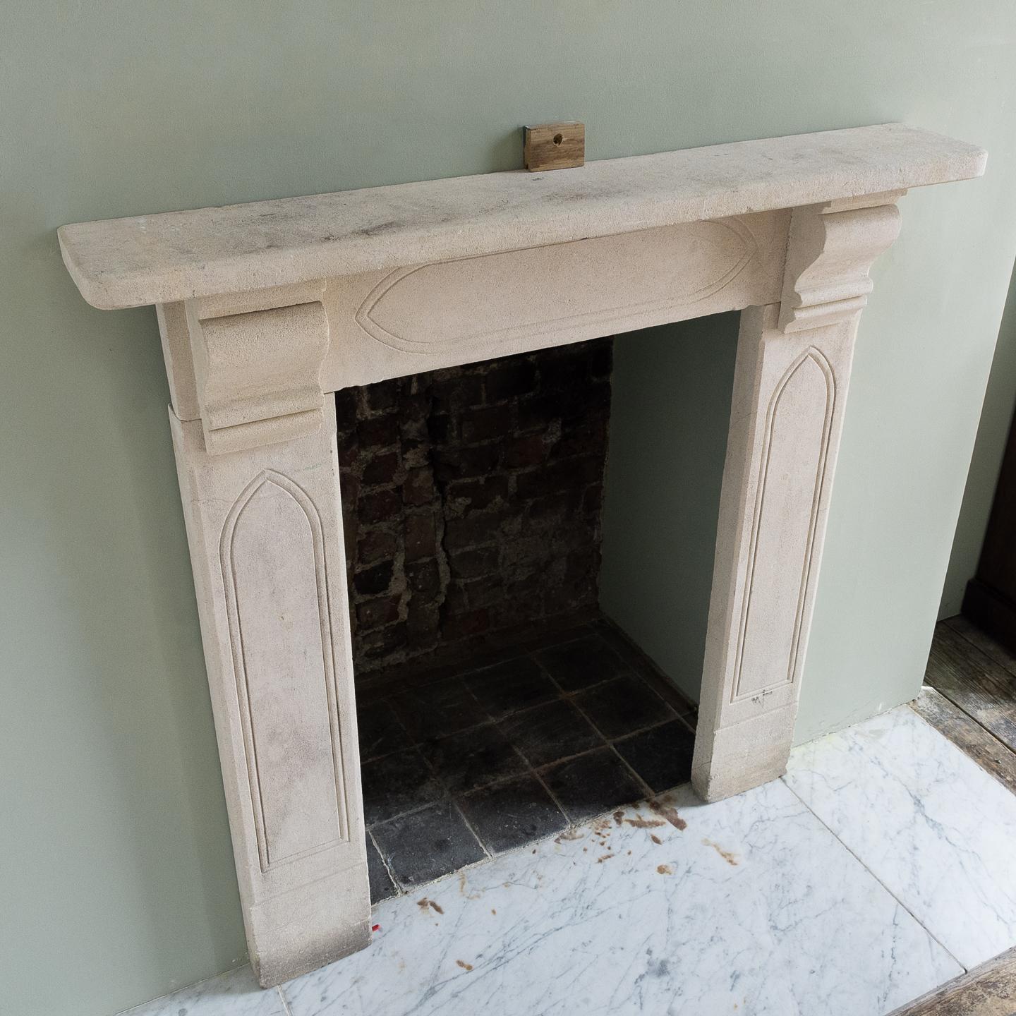 British Late Regency Gothik Bathstone Fireplace