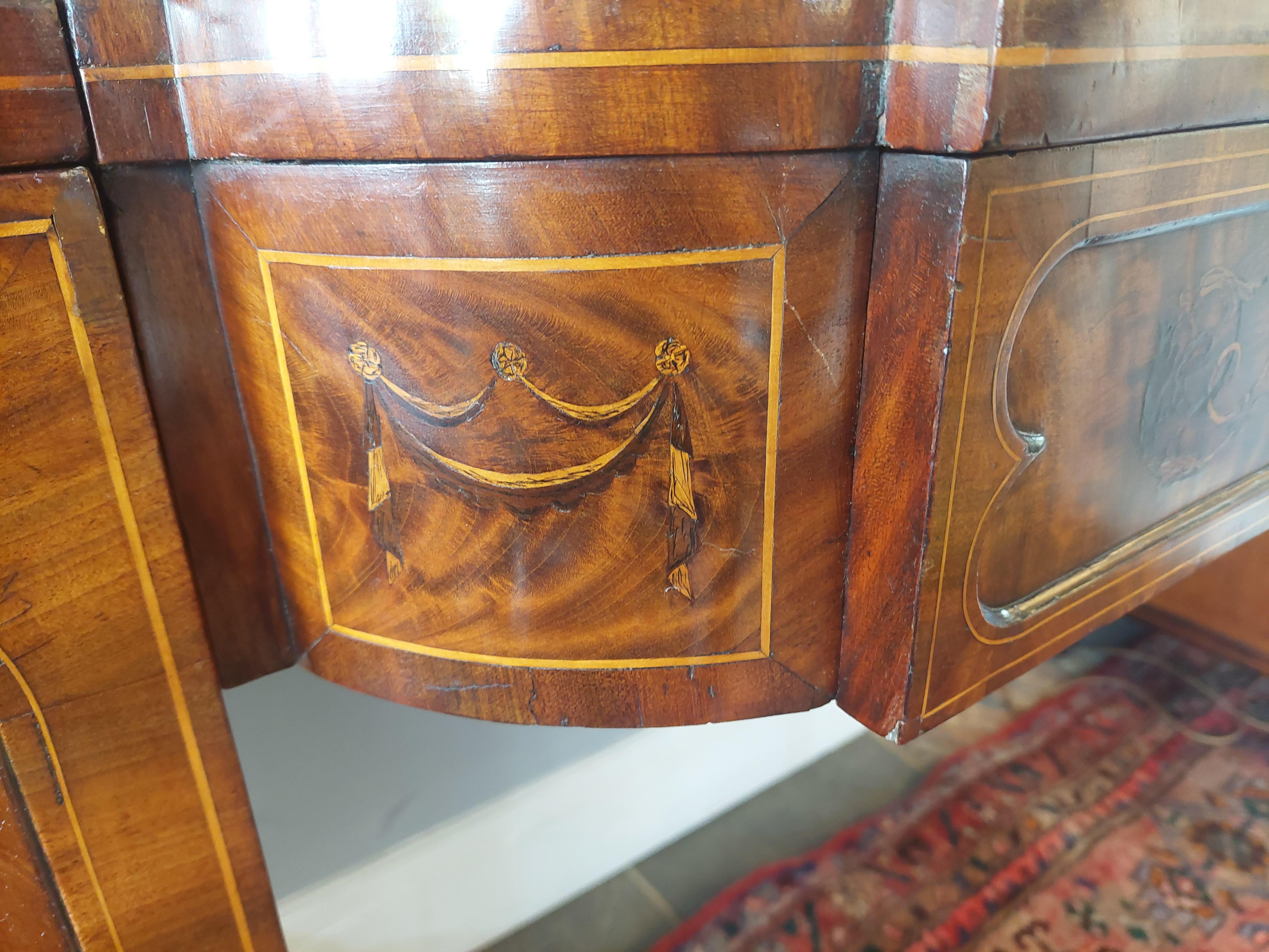 Veneer Late Regency Inlaid Mahogany Twin Pedestal Sideboard