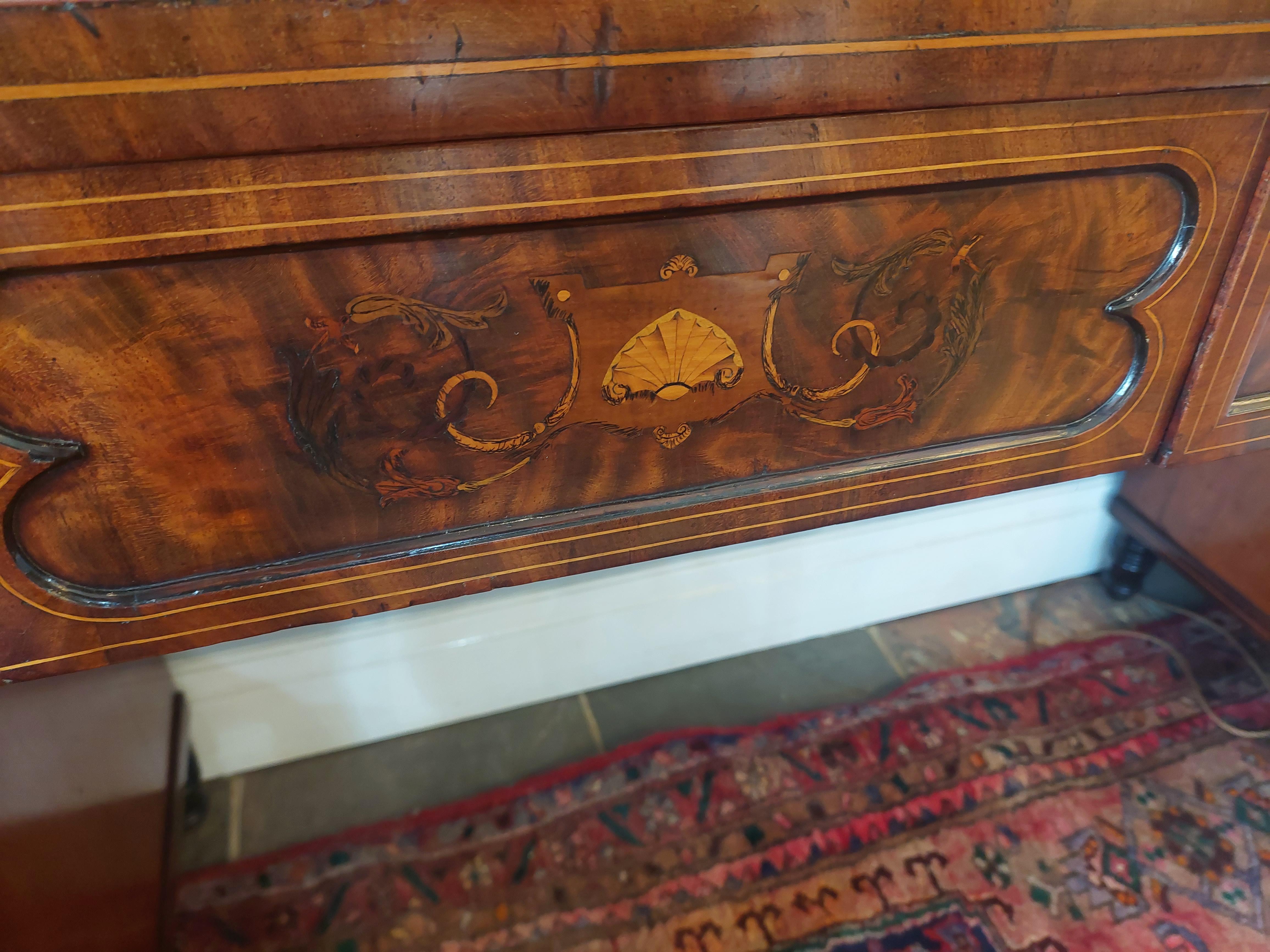 Early 19th Century Late Regency Inlaid Mahogany Twin Pedestal Sideboard