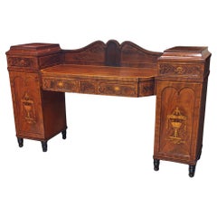 Late Regency Inlaid Mahogany Twin Pedestal Sideboard