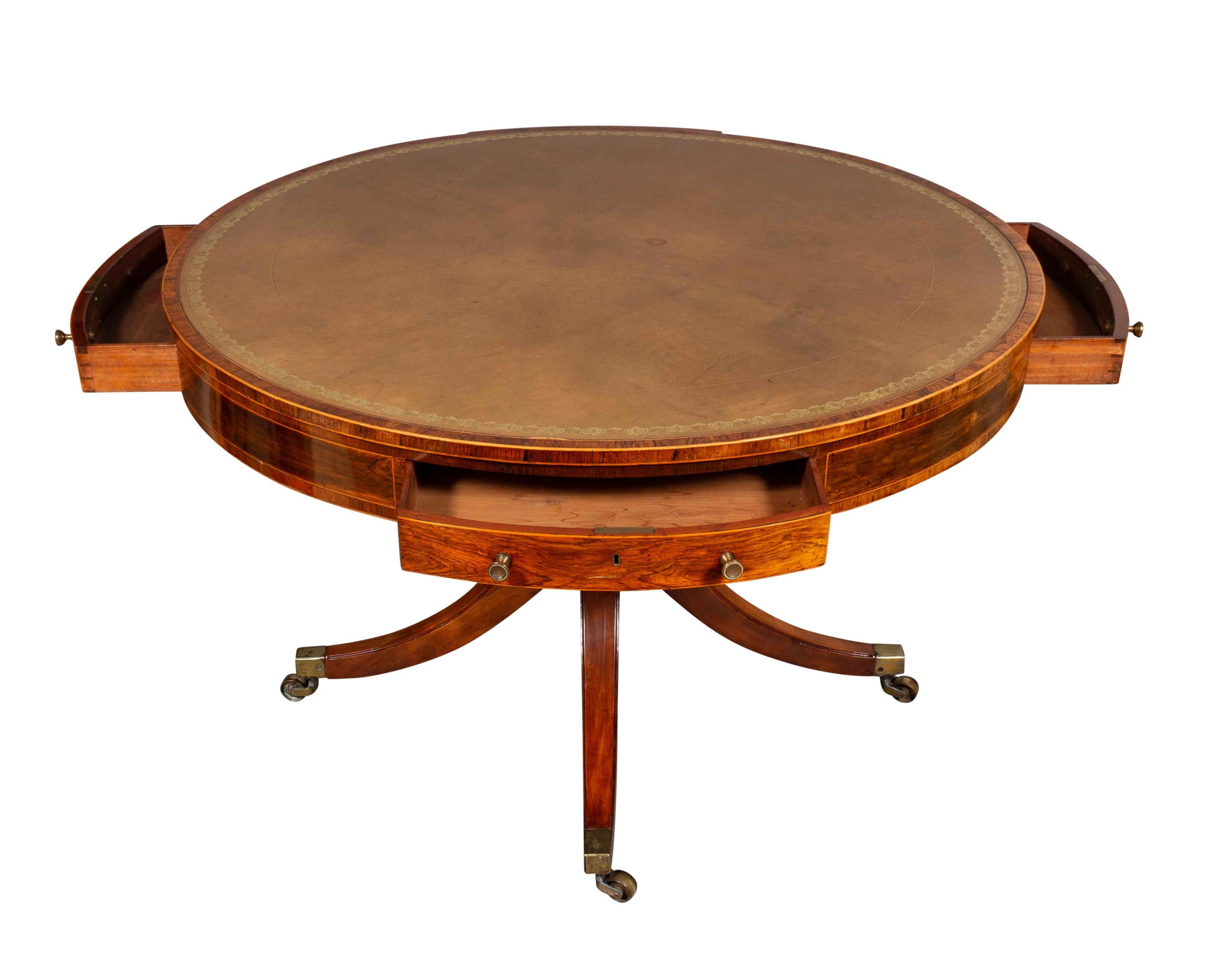 Late Regency Mahogany And Rosewood Drum Table In Good Condition For Sale In Essex, MA