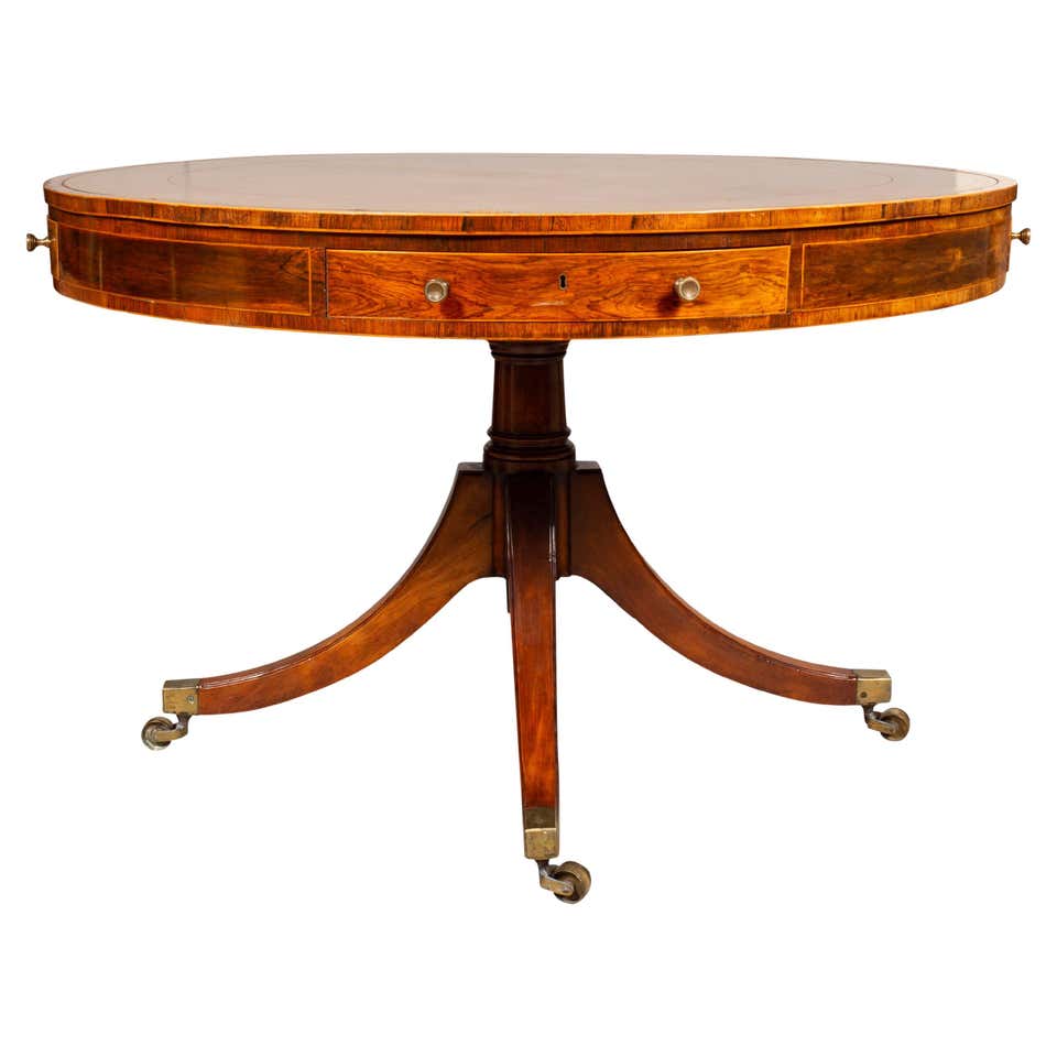 Ralph Lauren Regency Flamed Mahogany Drum Round Pedestal Library Table ...