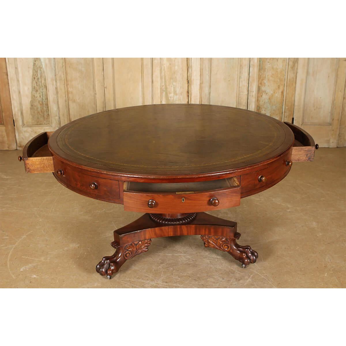 Leather Late Regency Mahogany Drum Table