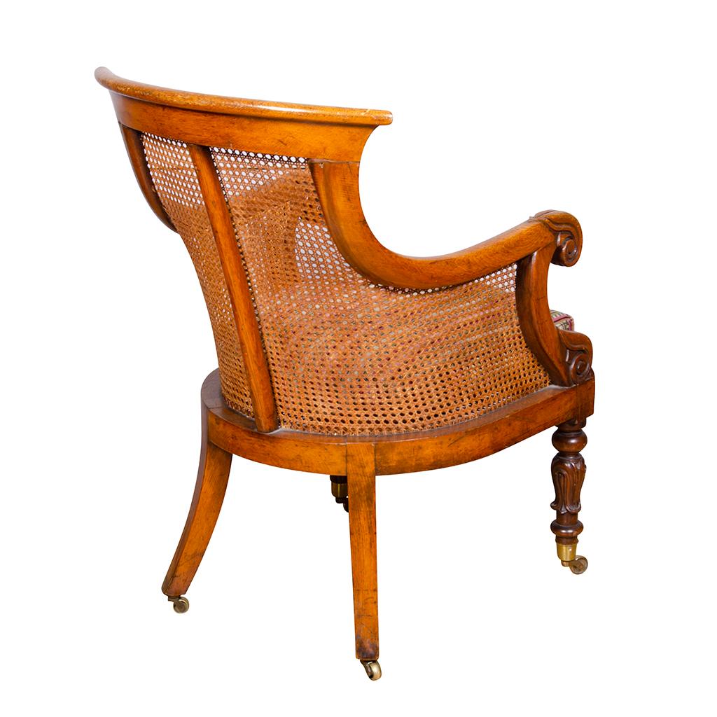 English Late Regency Oak and Caned Tub Chair