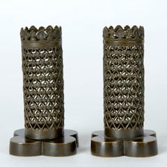 Late Regency Pair Gothic Openwork Bronze Spill Vases, circa 1820