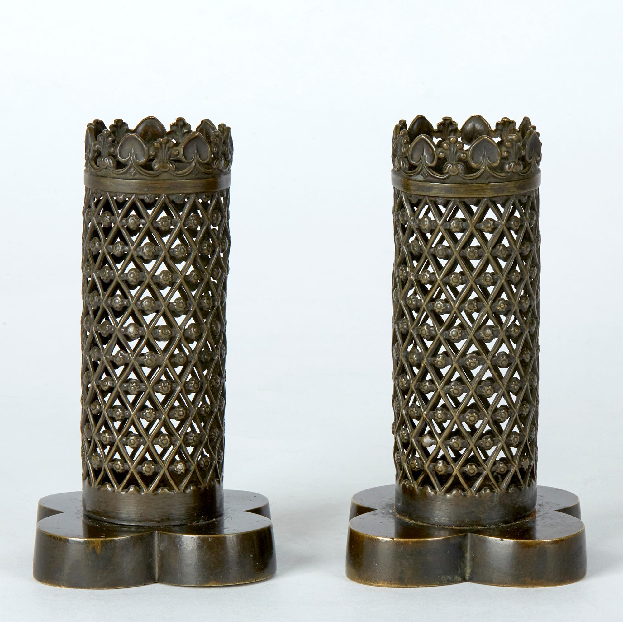 Late Regency Pair Gothic Openwork Bronze Spill Vases, circa 1820 For Sale 1