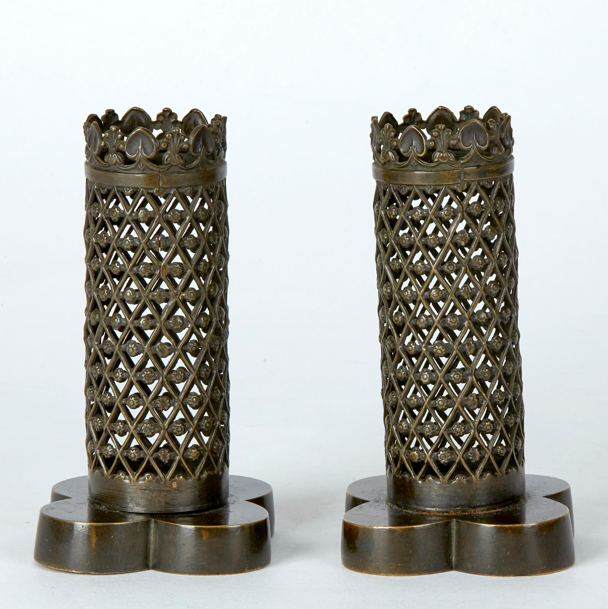 Late Regency Pair Gothic Openwork Bronze Spill Vases, circa 1820 For Sale 2